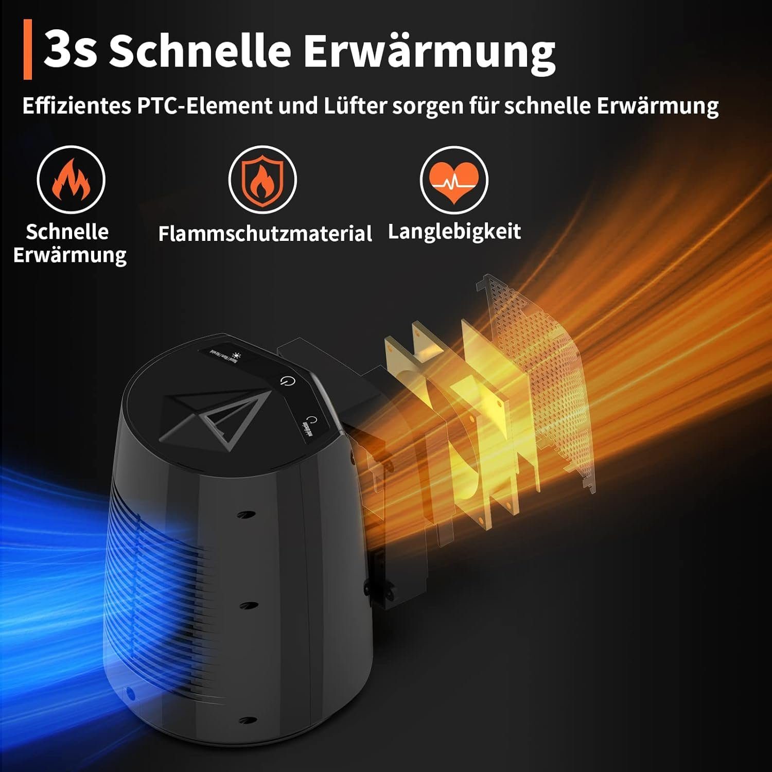 Diyarts Keramikheizlüfter, 800 W, Heizlüfter 3 Leistungsstufen, Klein 70° Oszillierend