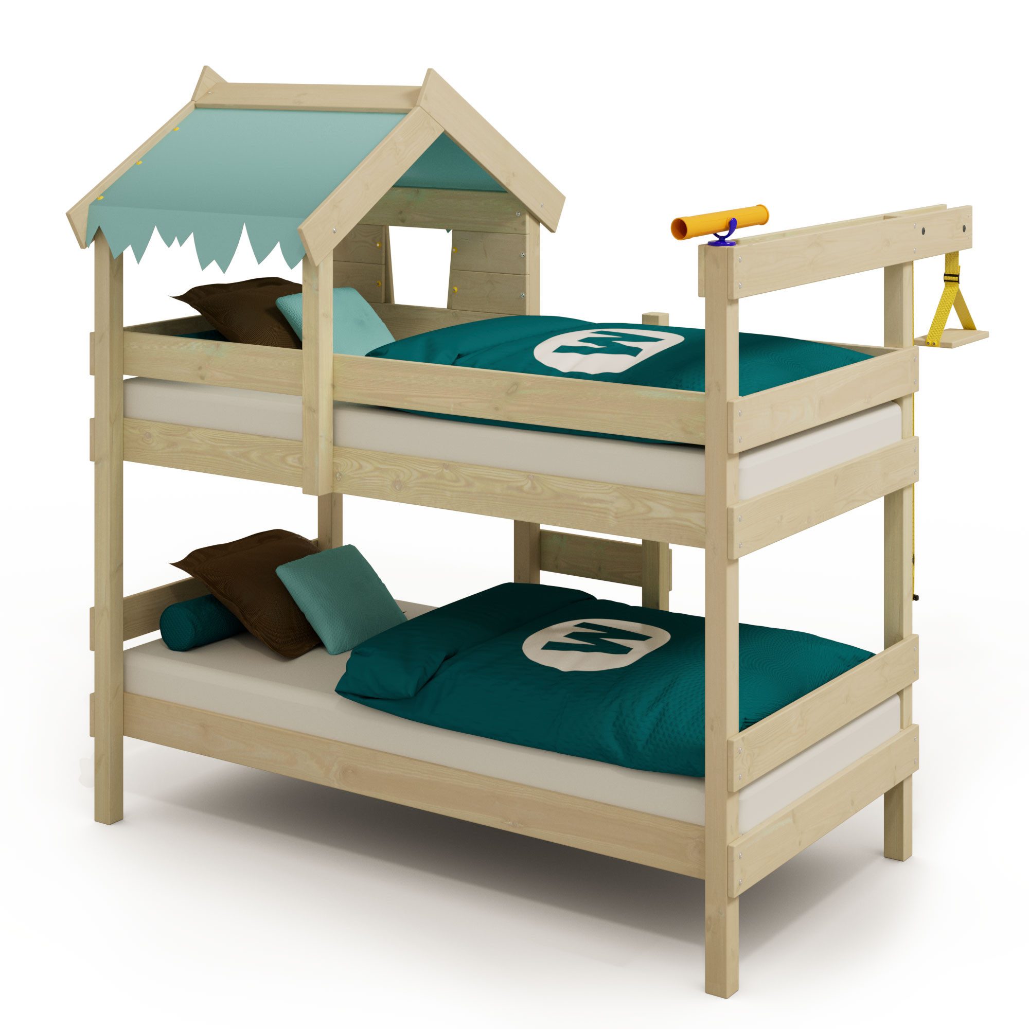 Wickey Kinderbett CrAzY Huggy 90x200 cm – Hochbett mit Rutsche aus Holz – Abenteuerbett (Etagenbett mit Kletterleiter für Kinder), Massivholz