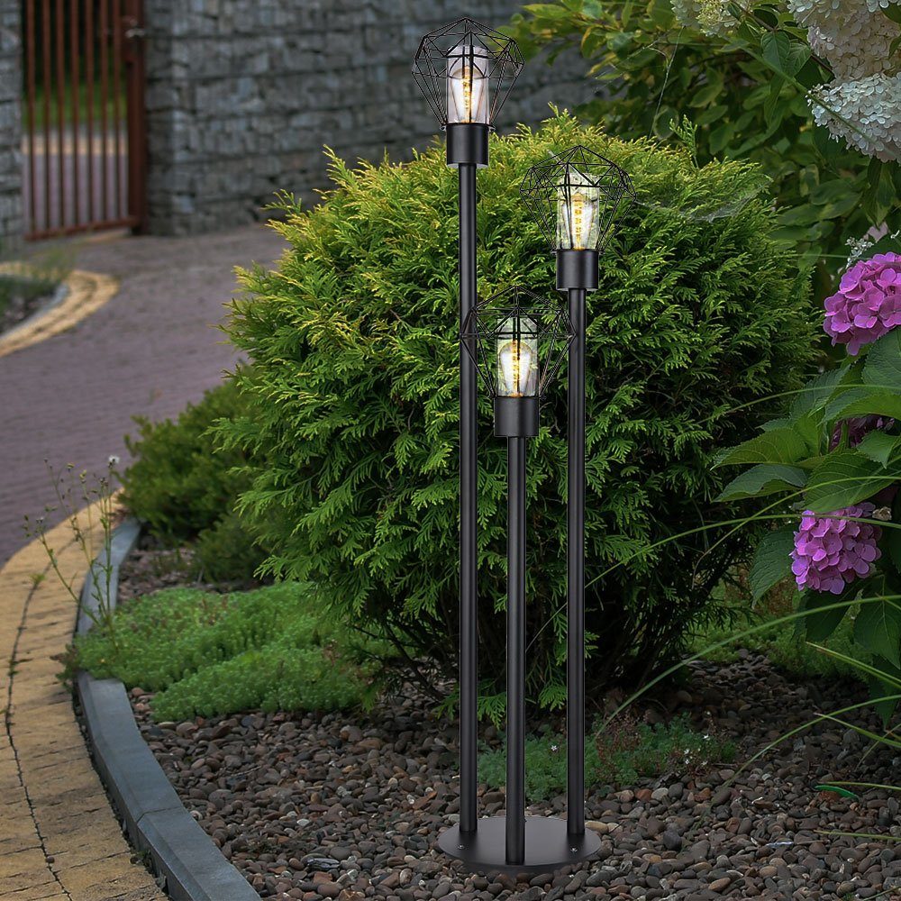 etc-shop Pollerleuchte, Leuchtmittel nicht Außenstehleuchte Gitter Gartenleuchte schwarz inklusive, E27 170cm H Wegelampe 3x