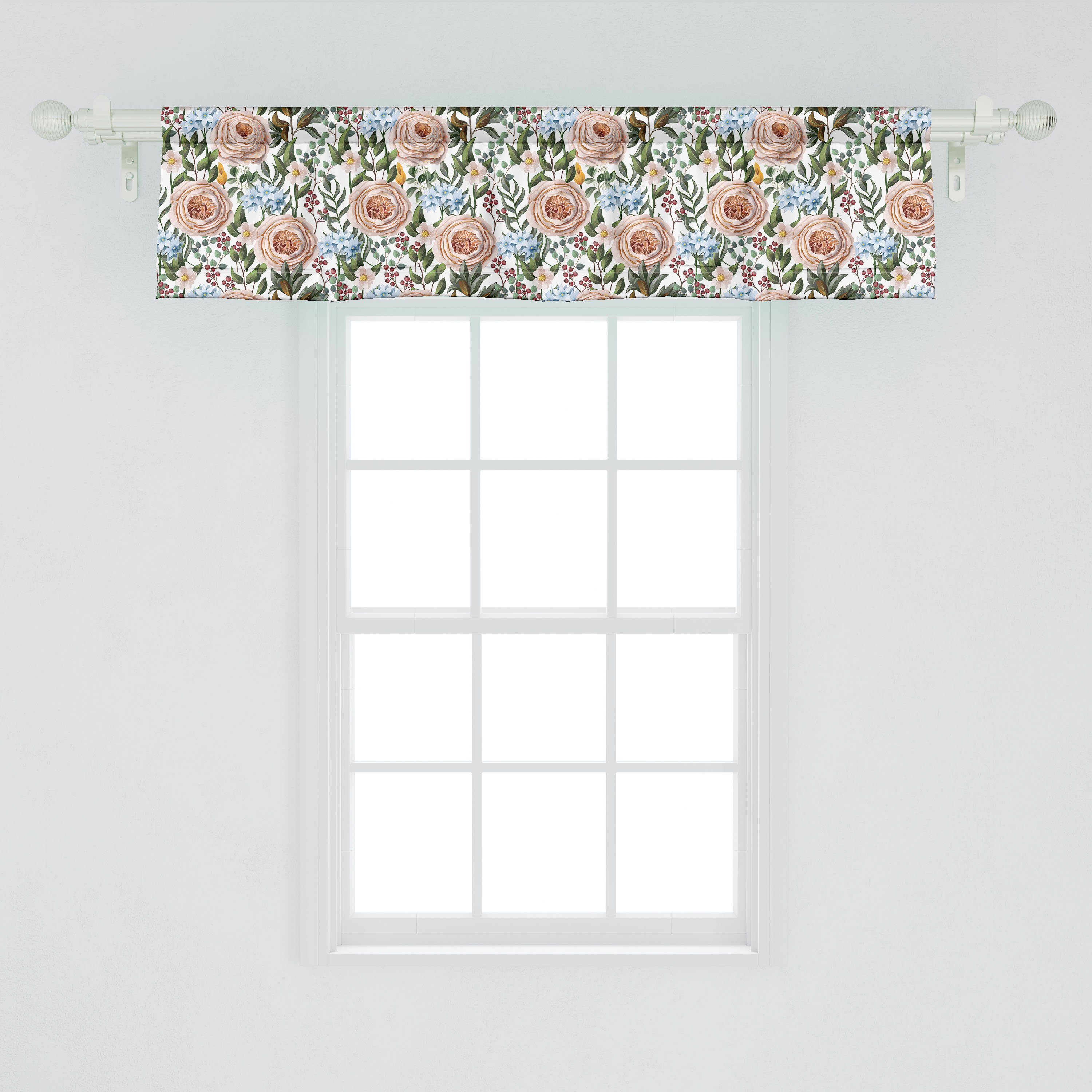 Küche Abakuhaus, für Dekor Vorhang mit Liebe-Garten-Blumen Scheibengardine Vintage Volant Schlafzimmer Microfaser, Stangentasche, Blumen