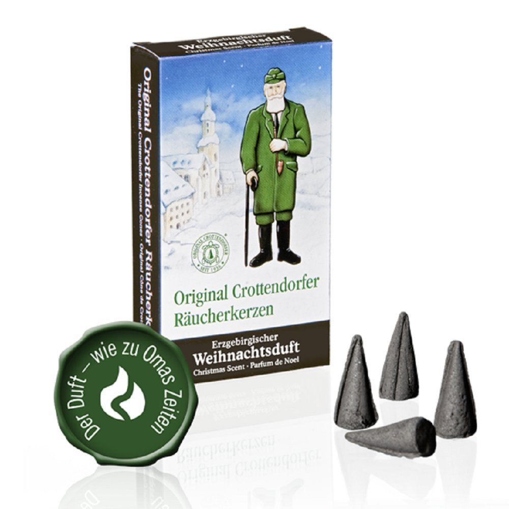 Crottendorfer Duftkerze 4er Set Erzgebirgische Weihnachtsdüfte, Räucherkerzen Größe M - Inhalt jeweils 24 Stück - Made in Germany