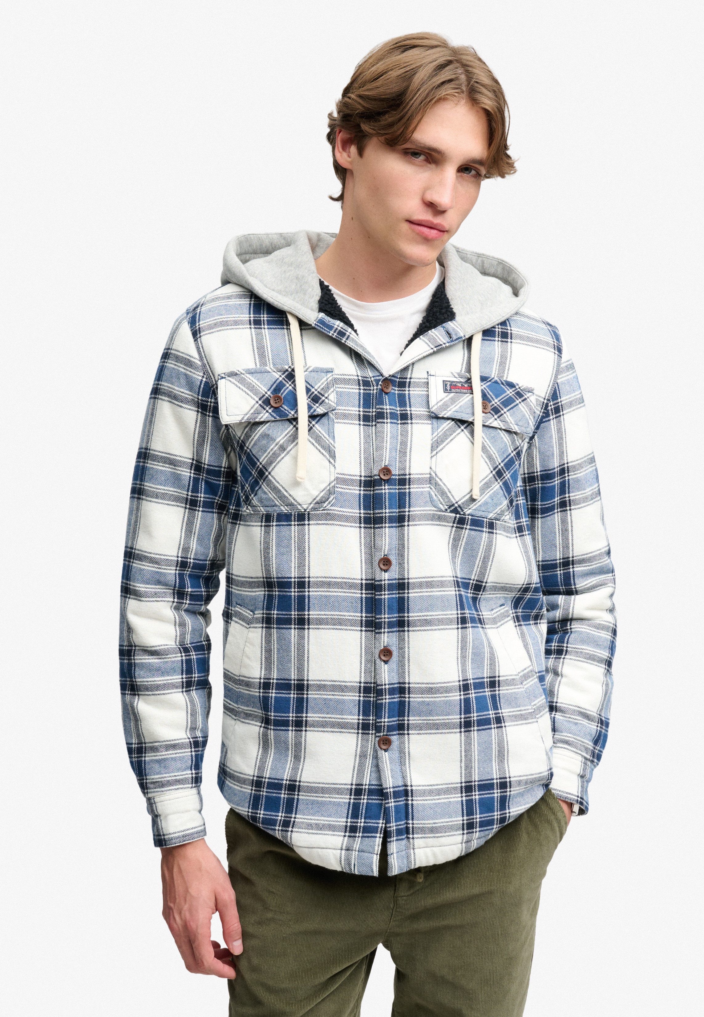 Superdry Langarmhemd BORG LINED HOODED OVERSHIRT Baumwollmischung, relaxed fit