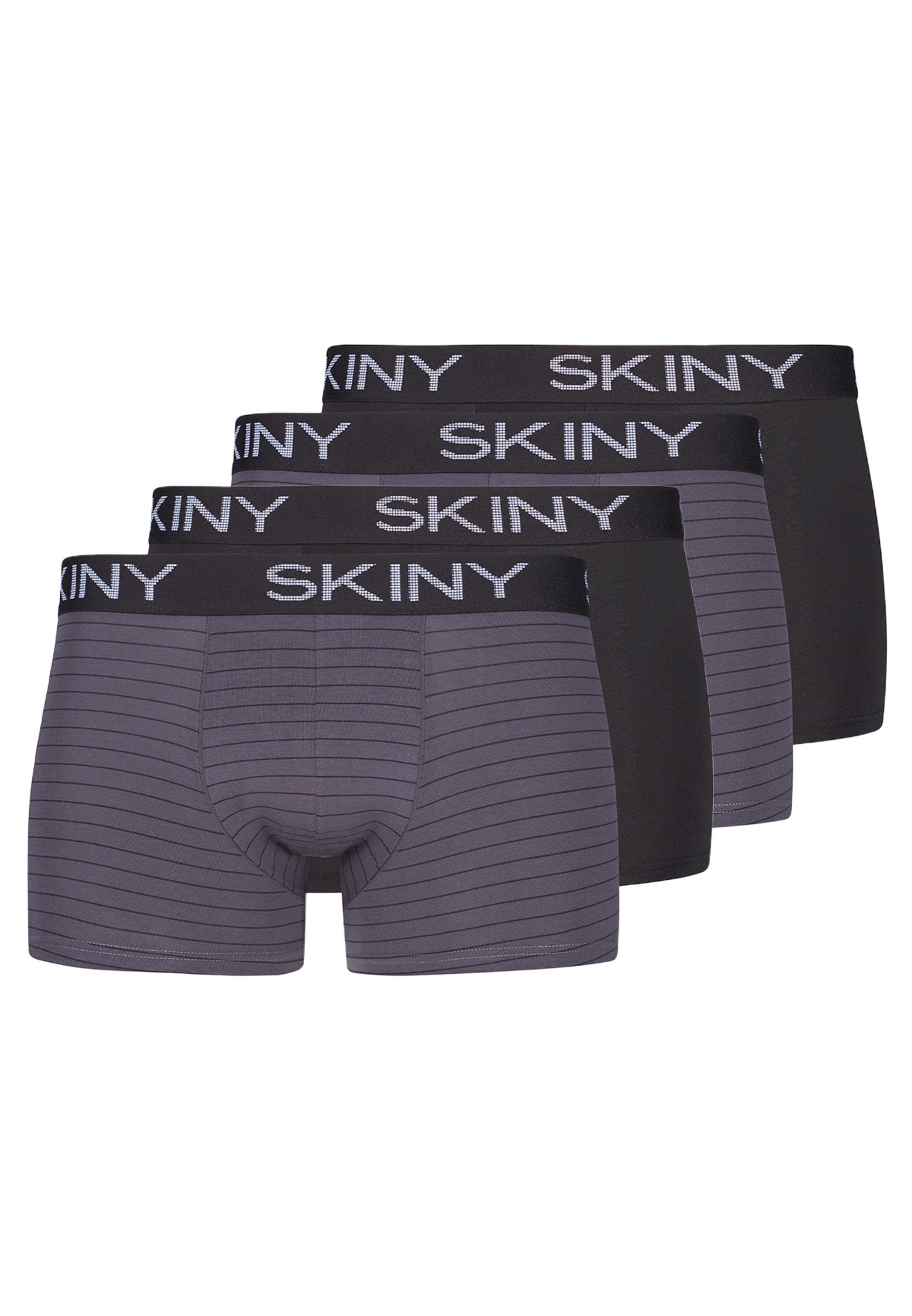 Skiny Retro Boxer 4er Pack Cotton (Spar-Set, 4-St) Retro Short / Pant - Baumwolle - Ohne Eingriff - Körpernaher Passform Anthracite Stripe Selection