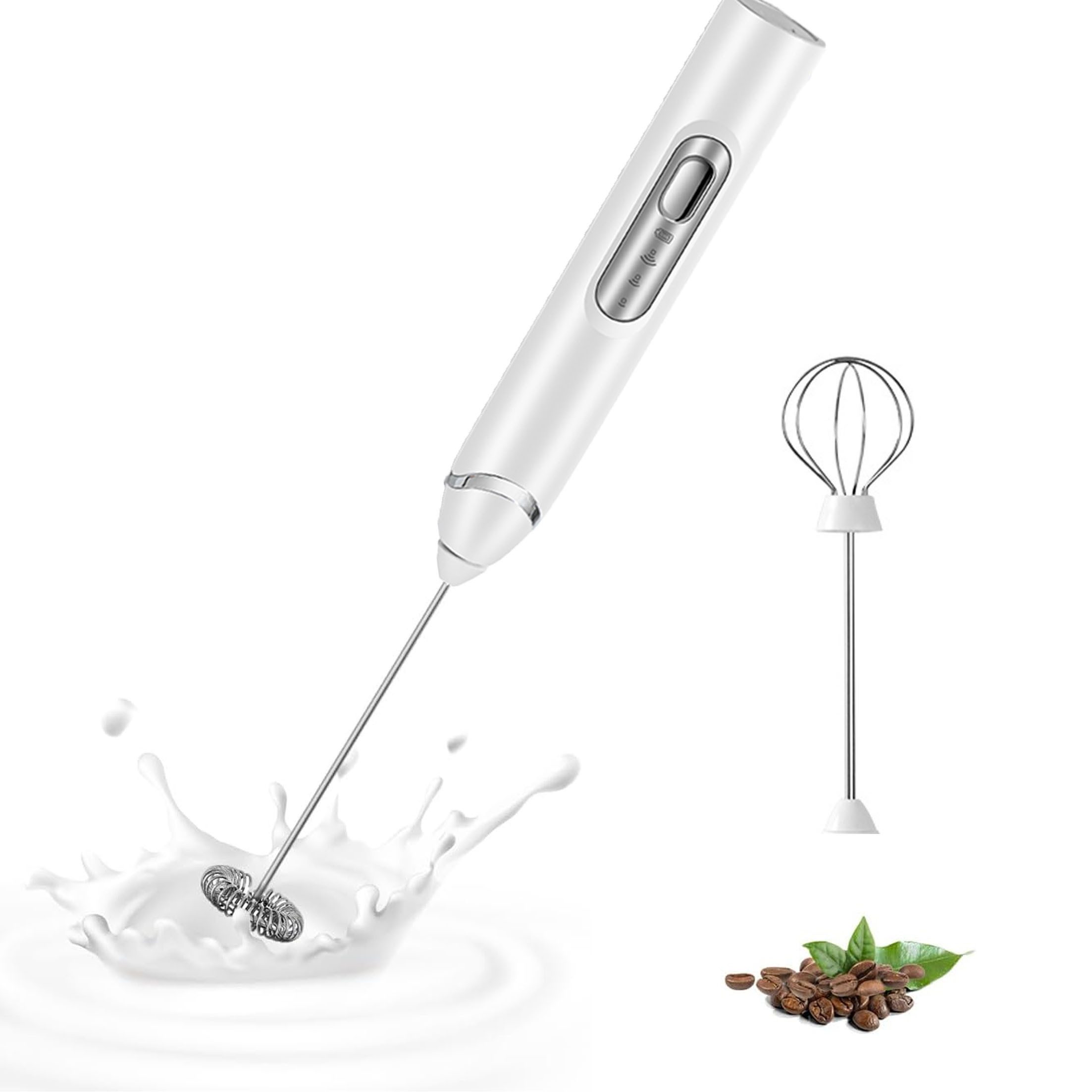 KINSI Milchaufschäumer Milchaufschäumer Elektrisch, USB Wiederaufladbar für Latte Matcha, 2,5 W, 2 Rührköpfe, 3 Geschwindigkeitsstufen