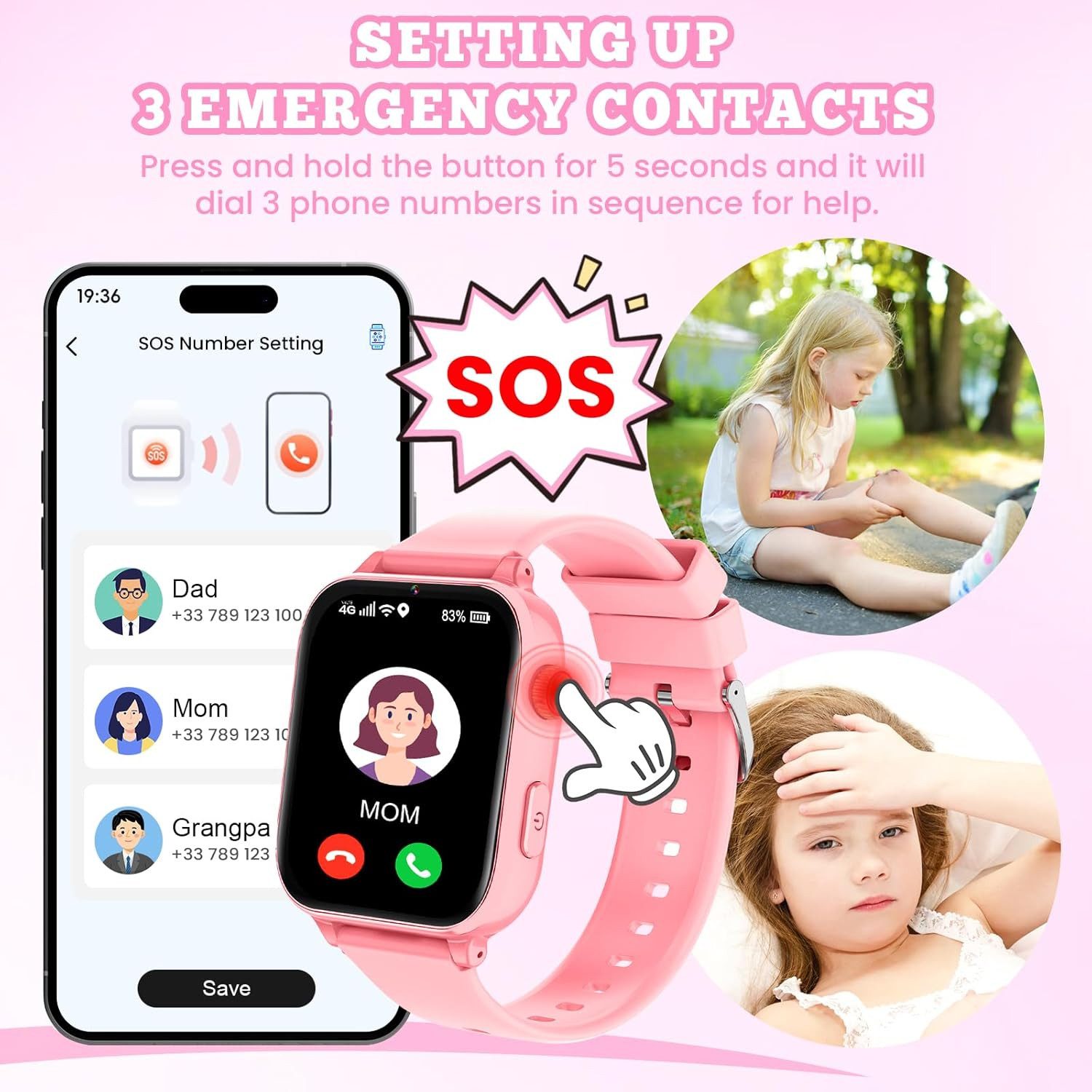 CATGIFF A22 Smartwatch (2,5 cm, sim-karte), Kinder Smartwatch mit GPS Videoanruf
