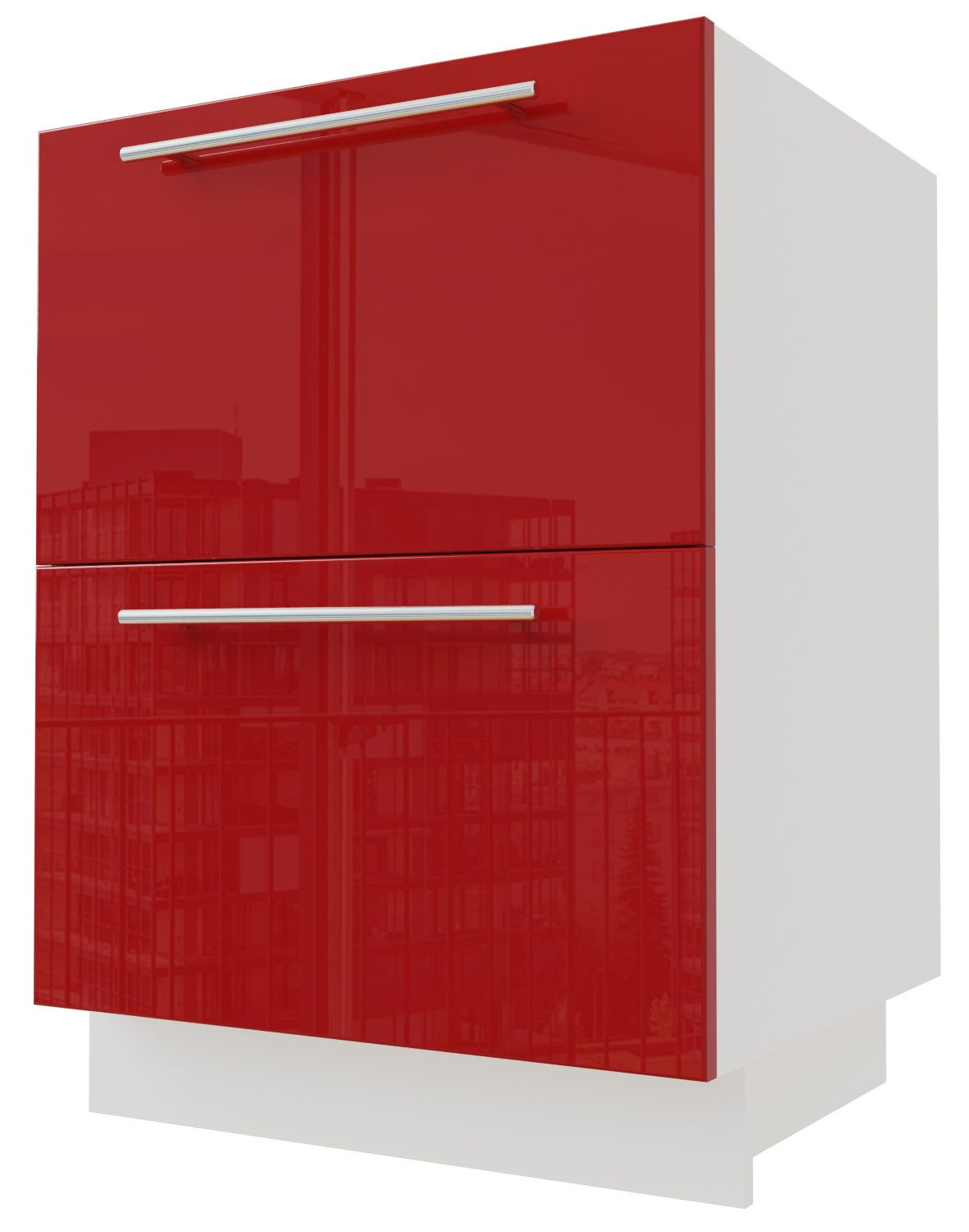 Feldmann-Wohnen Unterschrank Brerra (D2R/60, 2 Schubladen, REJS Komfort Box Vollauszug, 1-St., moderne Optik, lackierte Fronten, 60x50x82cm) weiß / RAL 3002 karminrot Hochglanz