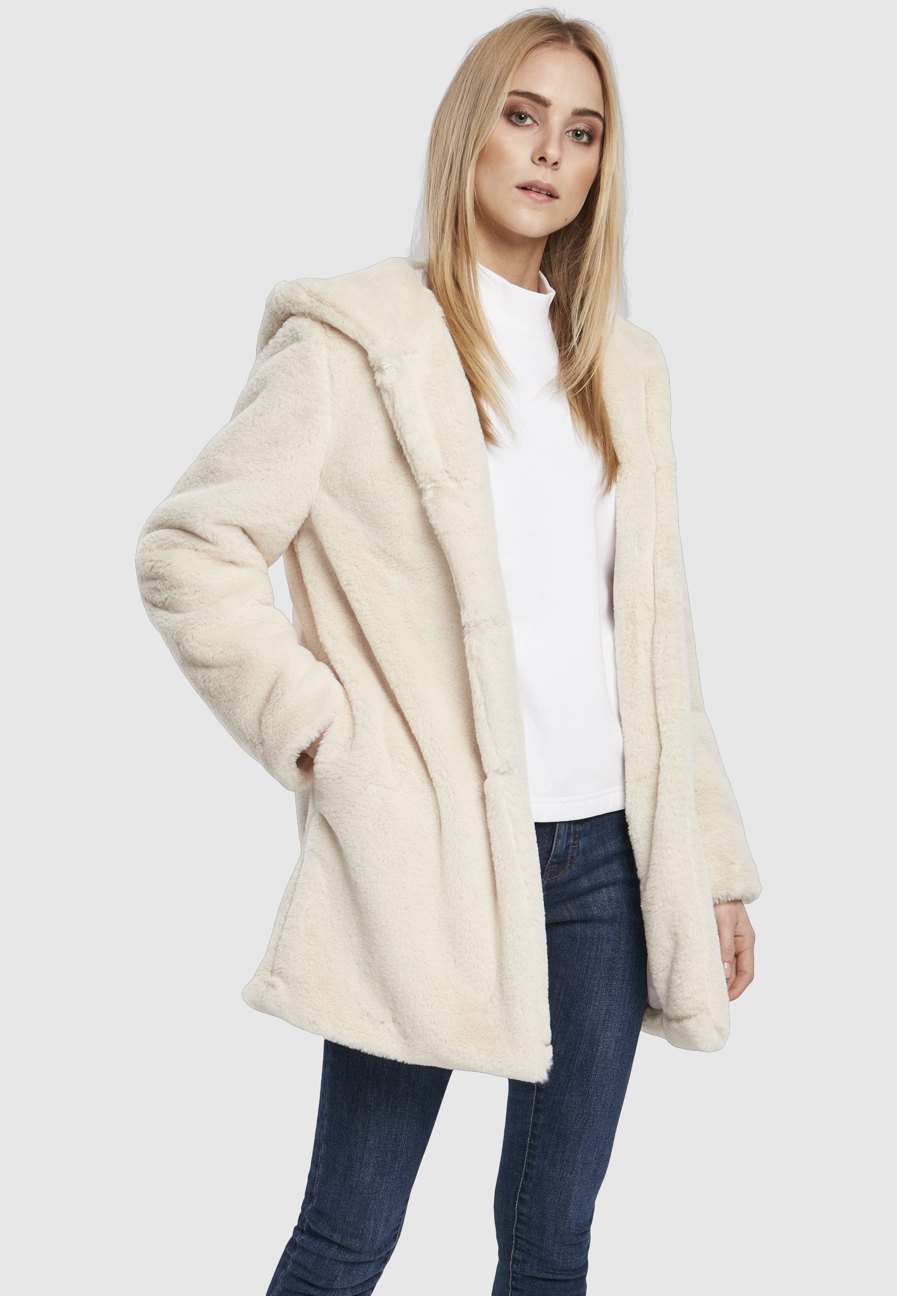 URBAN CLASSICS Wintermantel Urban Classics Damen Ladies Hooded Teddy Coat