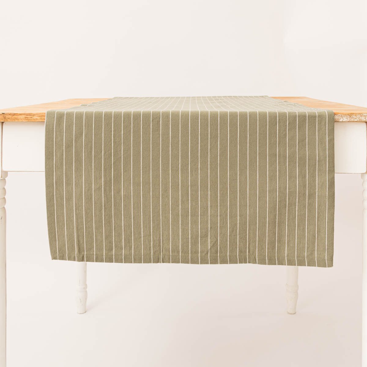 SCHÖNER LEBEN. Tischläufer Tischläufer aus Baumwolle gestreift olivgrün weiß 50x140cm, Kuvertsaum