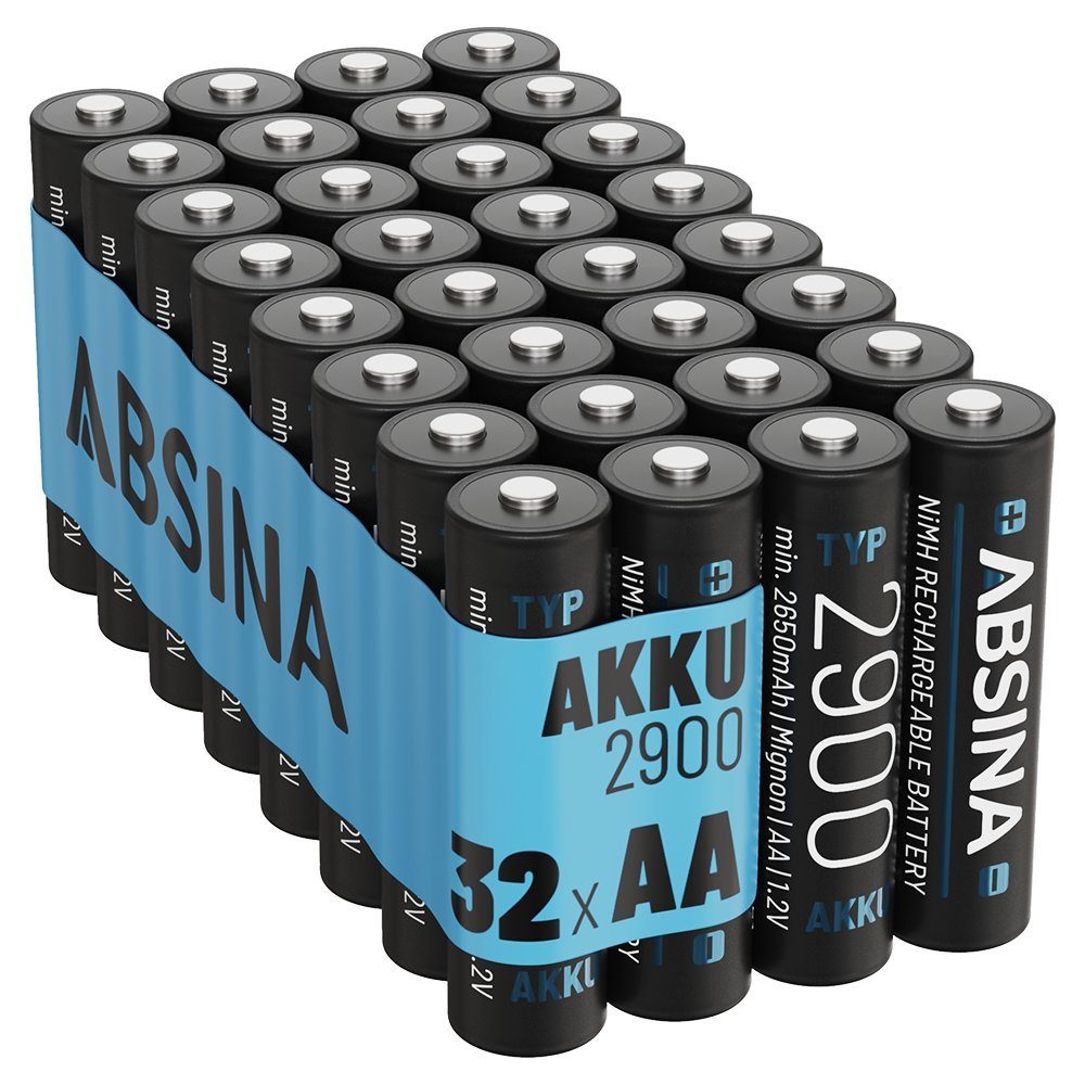 ABSINA Akku AA Mignon 2900 - 32x NiMH Wiederaufladbare Akkus mit min. 2650mAh Akku 2650 mAh (1.2 V)