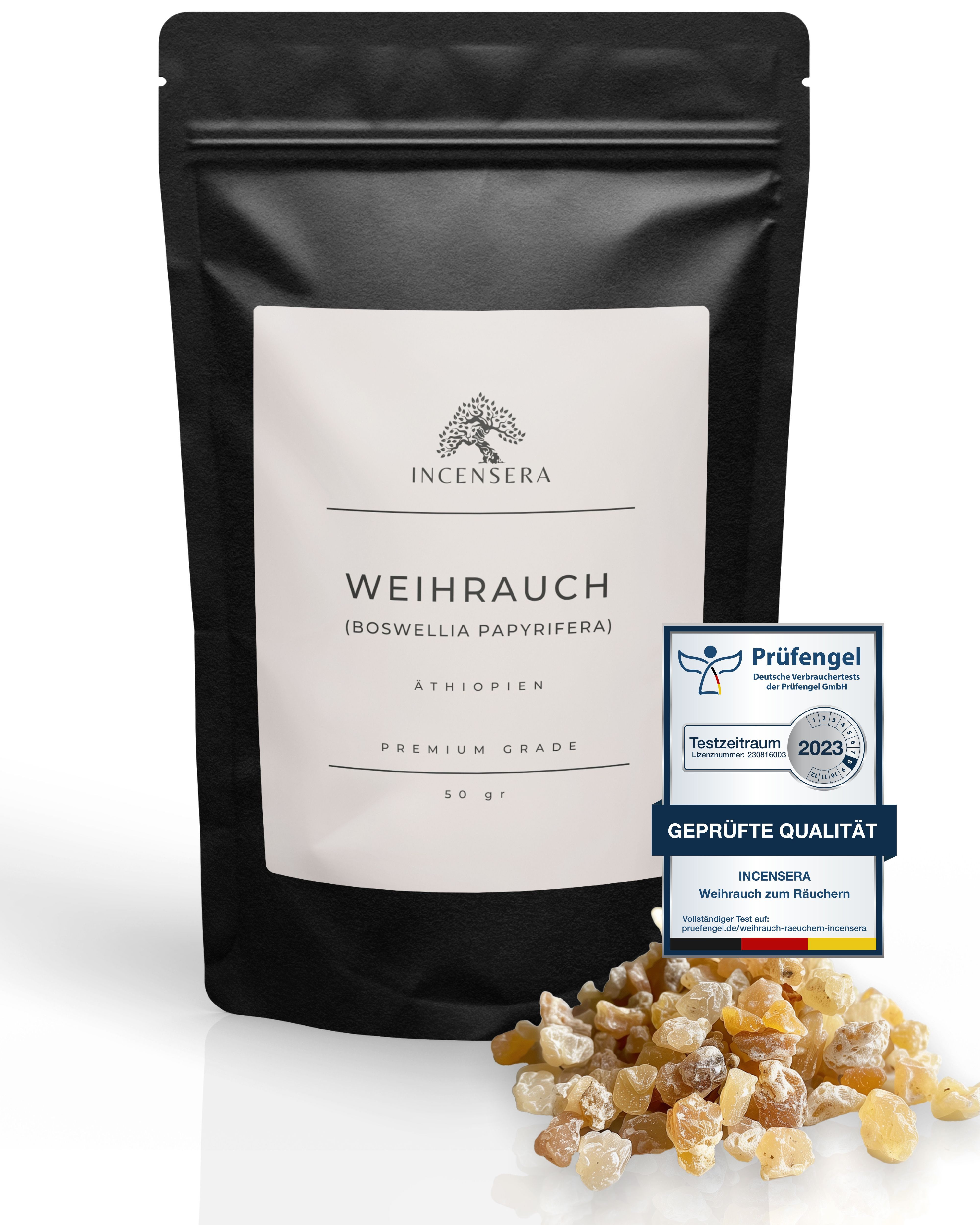 Incensera Räucherstäbchen-Halter Weihrauch Harz Äthiopien, Räucherharz Olibanum Frankincense Boswellia, naturbelassen, sortenrein, ohne Zusätze, wiederverschließbar