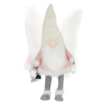 ECD Germany Weihnachtsfigur LED Wichtel-Figur Weihnachtsdeko Weihnachtswichtel Weihnachtszwerg, Warmweiß beleuchtete Laterne und Nase 80cm Rosa-Weiß batteriebetrieben