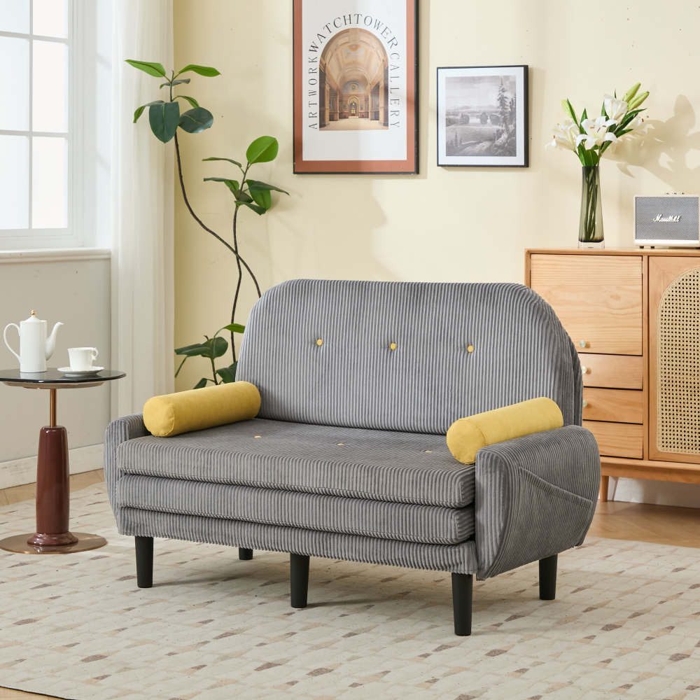 BBWL Schlafsofa 2-Sitzer Cord Sofa, Modernes Daybed & Relaxsessel mit Stauraum, Minimalistisch, Metallrahmen, Mum-Soft, Wohnzimmer, 133x77x85cm