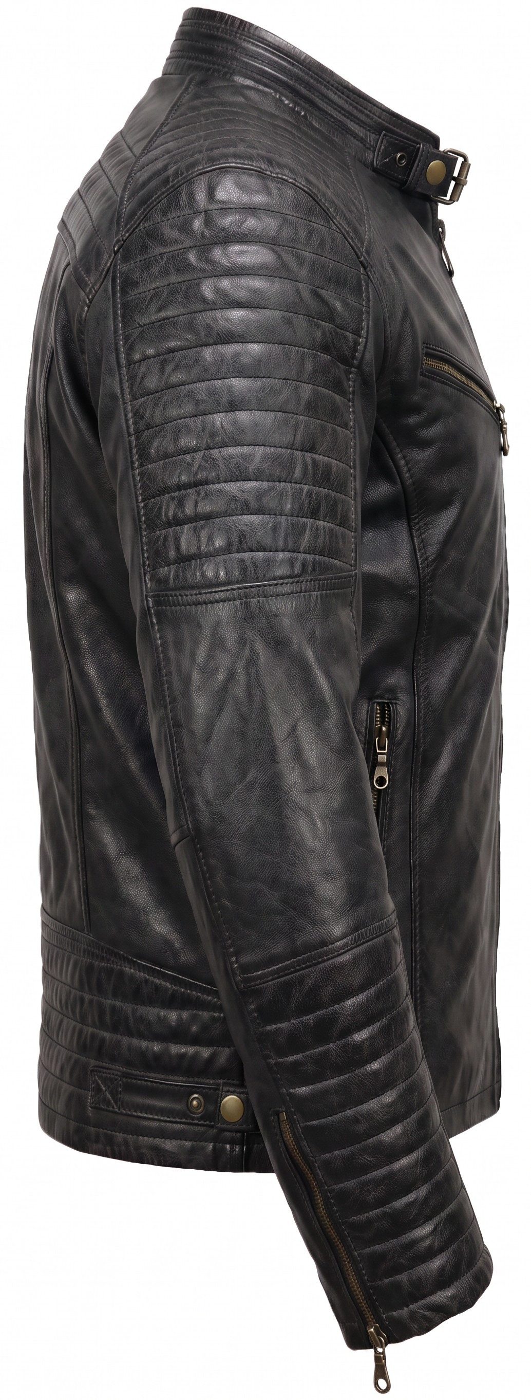 MDM Bikerjacke Herren Lamm Nappa Lederjacke Leichte Sommer Biker Lederjacke – Bild 4 von 5