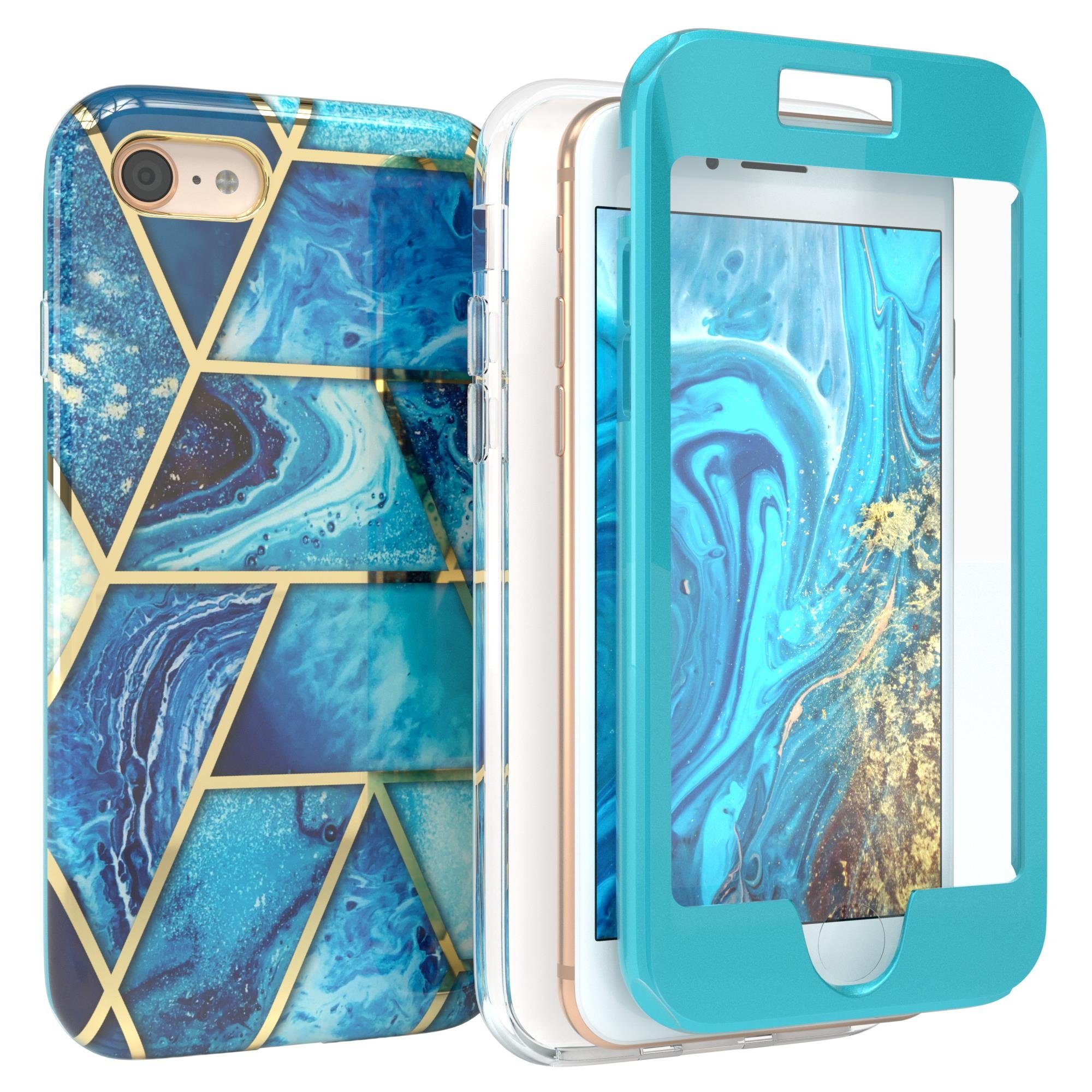 EAZY CASE Handyhülle Fullcover Case für iPhone SE 2022/2020, iPhone 8/7 4,7 Zoll, Schutzfolie Schutzhülle mit Kameraschutz Komplettschutz Backcover Blau