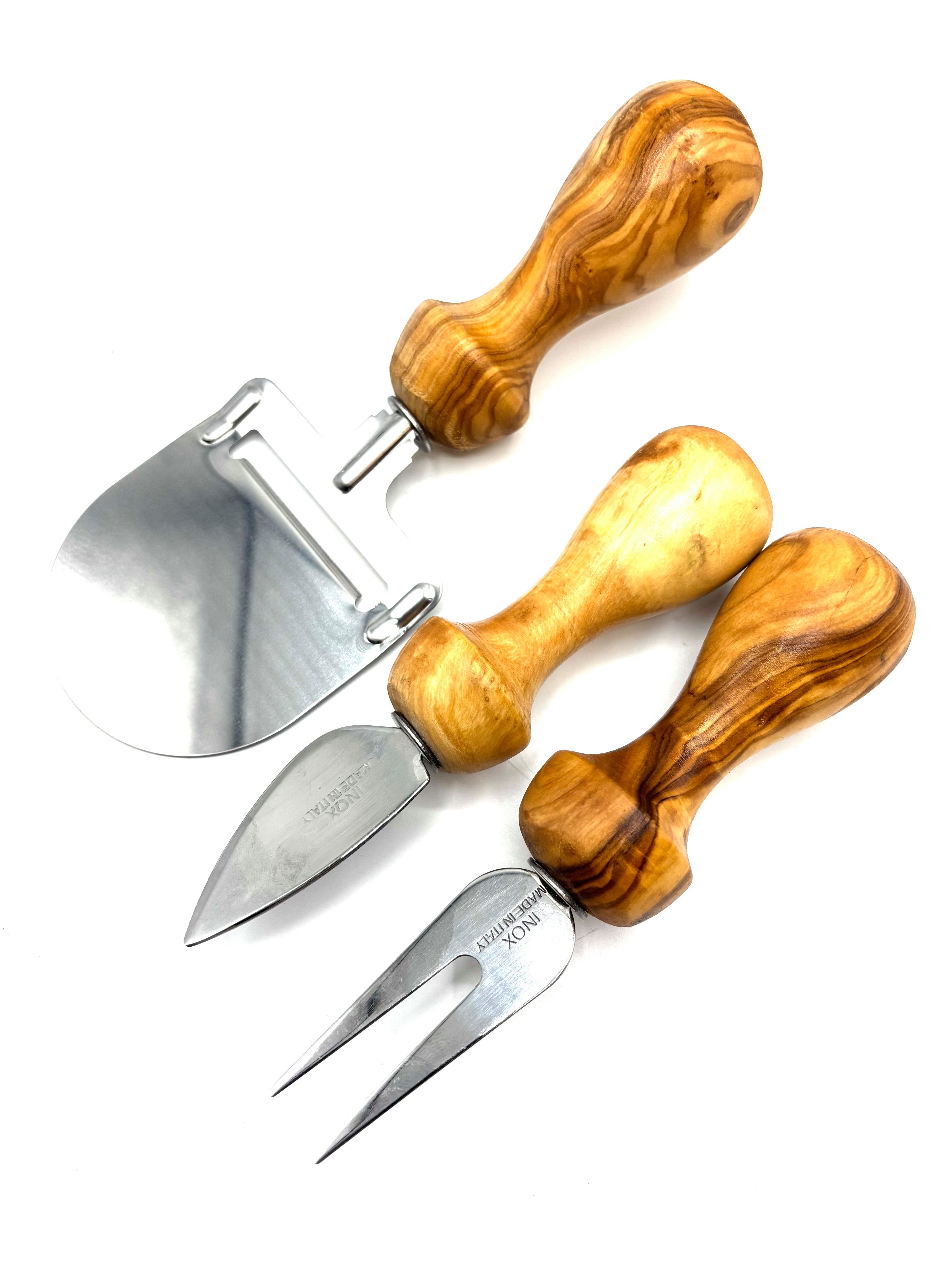 Olivenholz-erleben Käsehobel inkl. Käsebesteck, aus Olivenholz und Edelstahl, plus Überraschung, Edelstahl, (Set, 3-St), Edelstahl ist einfach zu reinigen, Olivenholz ist antibakteriell