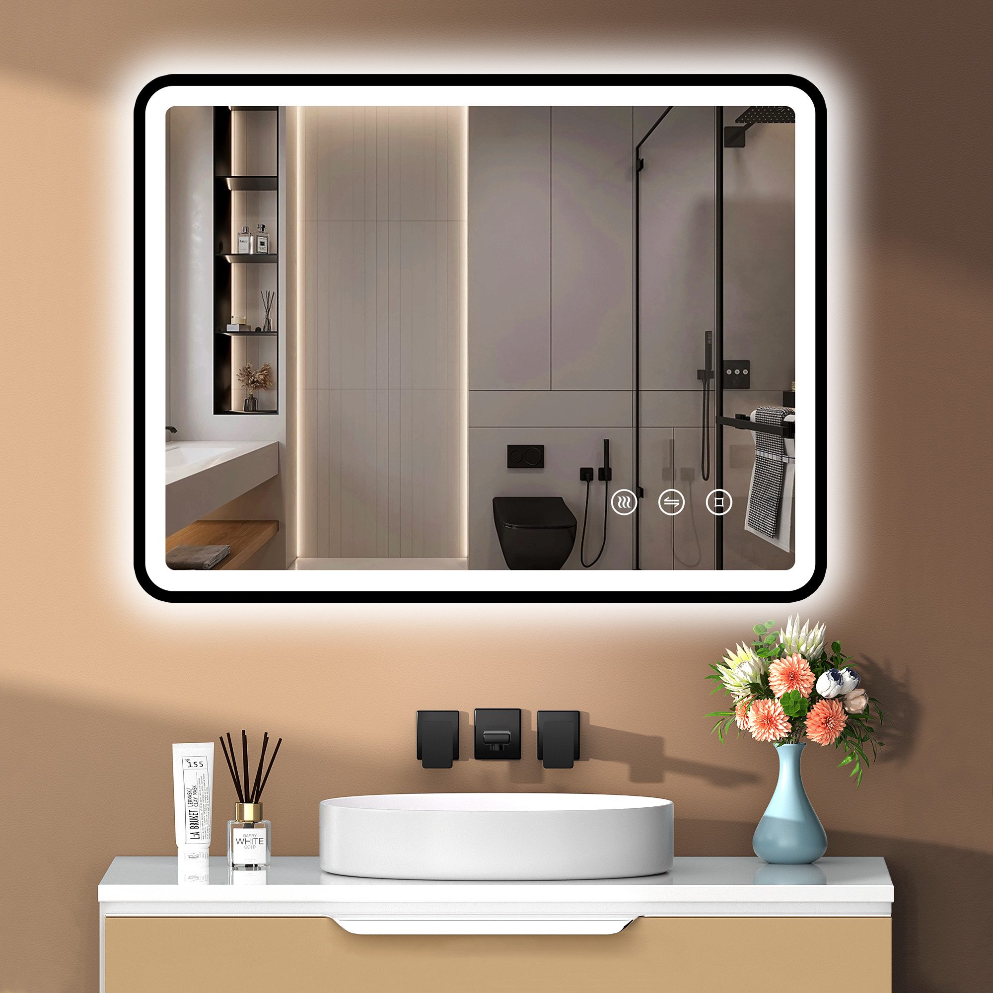 PESENXAN Badspiegel mit Beleuchtung 80 x 60 cm, LED Badezimmerspiegel, Dimm günstig online kaufen