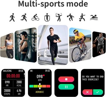 findtime Smartwatch (1,7 Zoll, Android, iOS), Personalisiertem Bildschirm Sportuhr Musiksteuerung Blutdruck Fitness