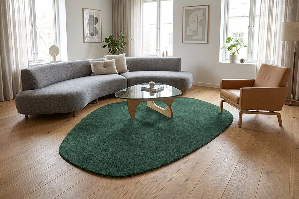 riess-ambiente Designteppich ORGANIC 180x120cm grün - Baumwolle, Hochflor, Indoor, organische Form, oval, Höhe: 2.5 mm, Geeignet für Fußbodenheizungen - ideal für Wohn- und Schlafzimmer