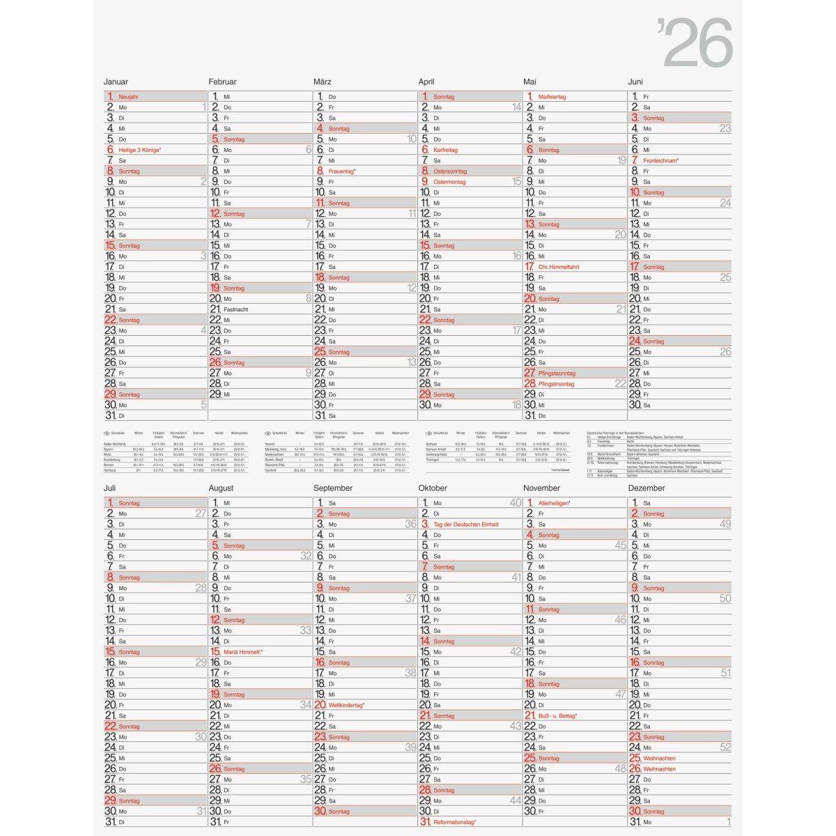 rido ide Plakatkalender Wandkalender Modell Vertikal 1 Seite = 12 Monate 70x100cm vertikal 202