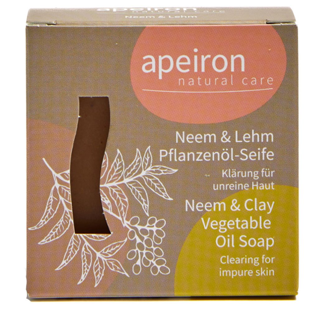 Apeiron Feste Duschseife Neem Lehm Pflanzenölseife, 100 g