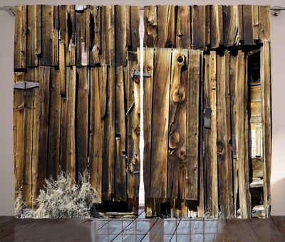 Gardine Schlafzimmer Kräuselband Vorhang mit Schlaufen und Haken, Abakuhaus, Rustikal Oak Barn Holz-Tür