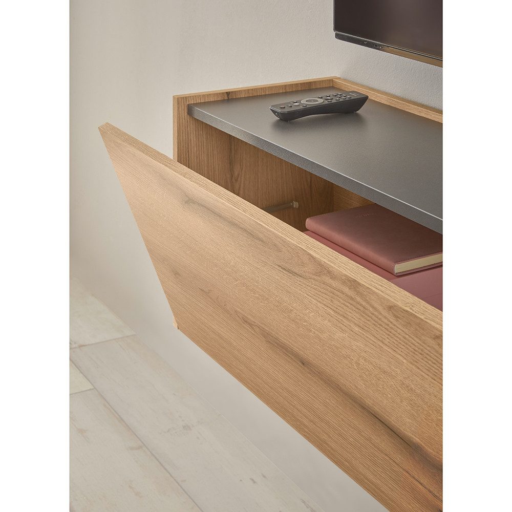 Lomadox Hängeschrank CRISP-61 150 cm, Eiche Nb. mit anthrazit, 1 Klappe mit Mittelseite