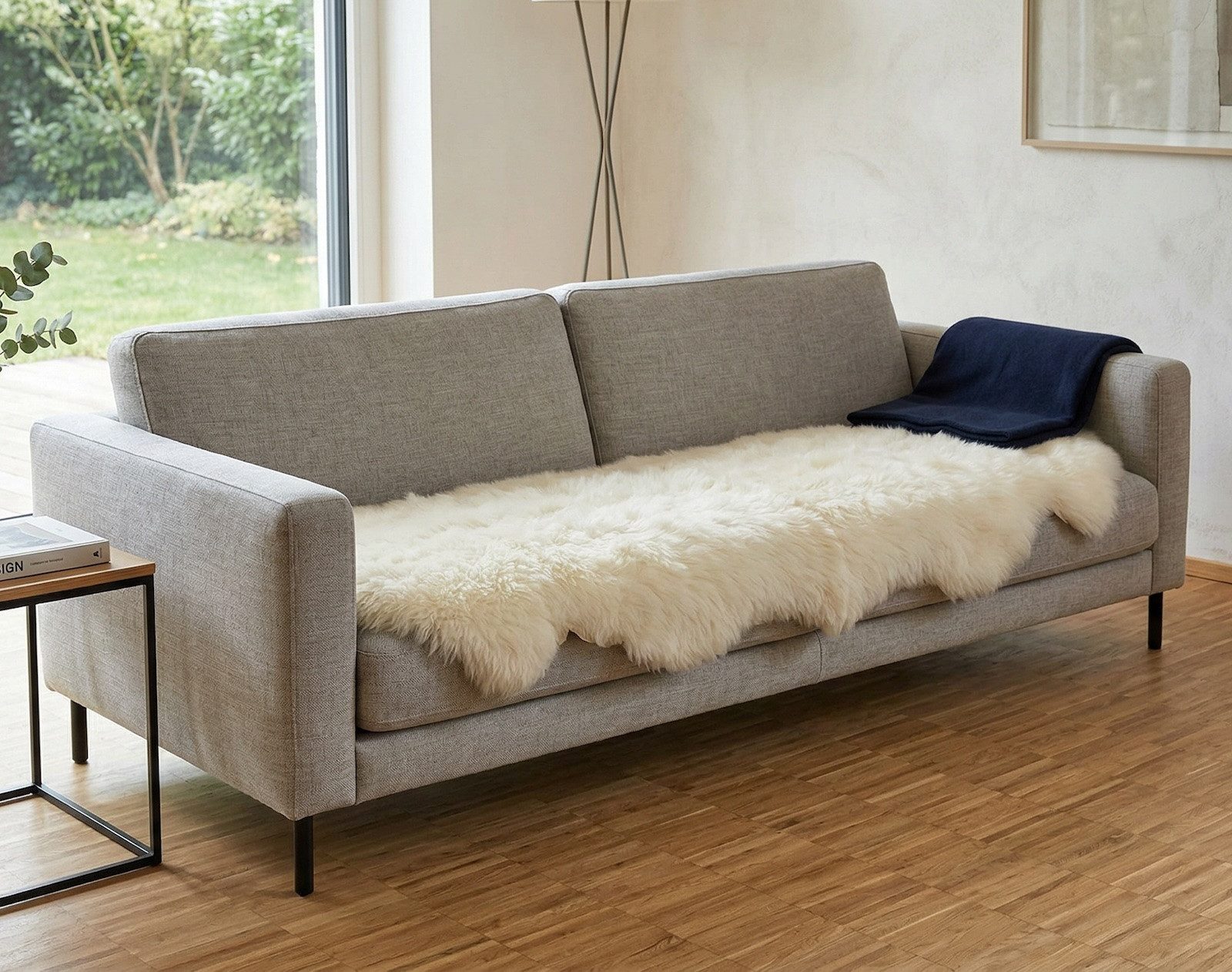 KUHFELL online & NOMAD Fellteppich Lammfell Doppel fell Couch Auflage 180 x 60 cm aus 2 echten Lammfellen