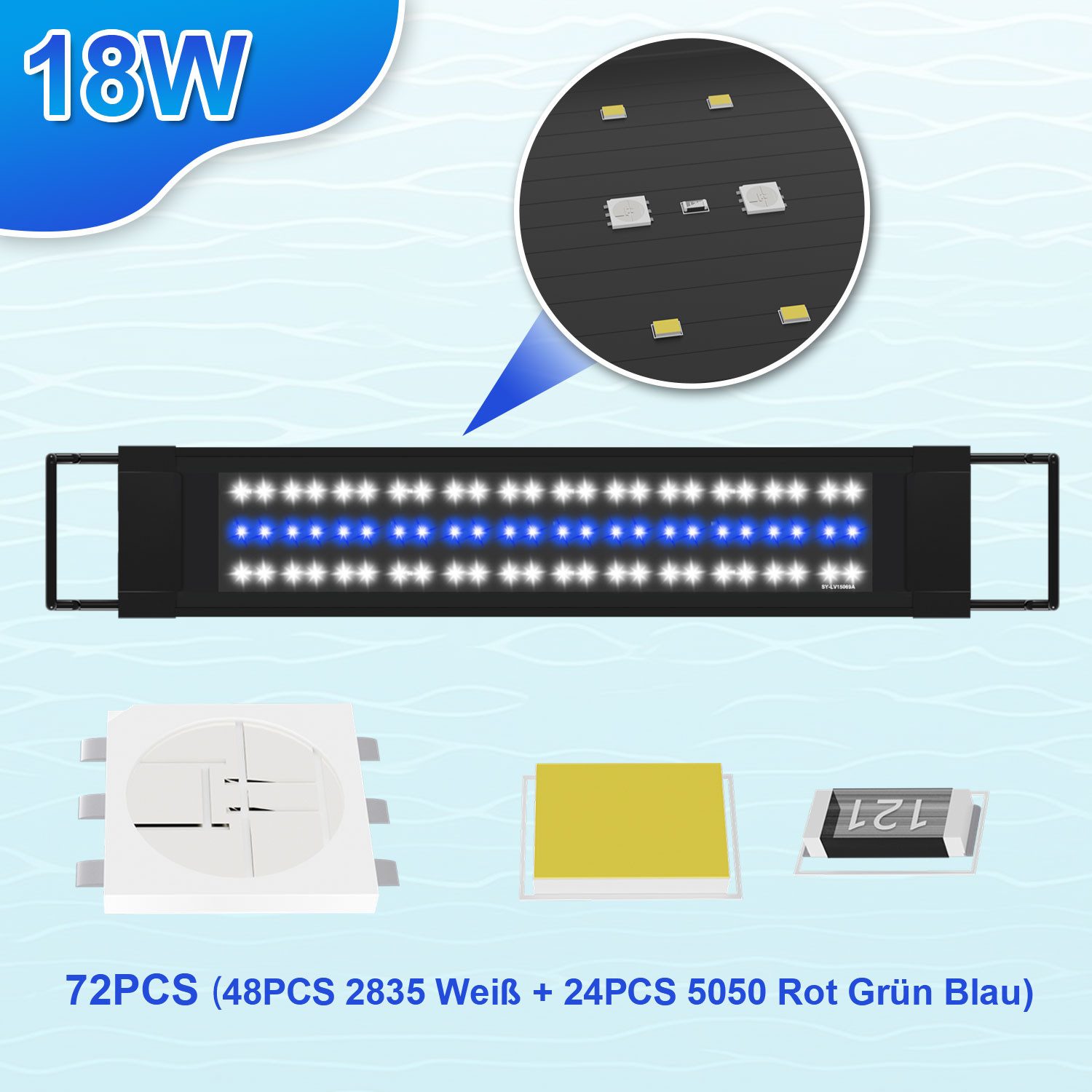 Clanmacy LED Aquariumleuchte RGB LED Aquarium Beleuchtung Lampe Vollspektrum Aufsetzleuchte Licht, RGB50.5 FITS 55-80CM TANk
