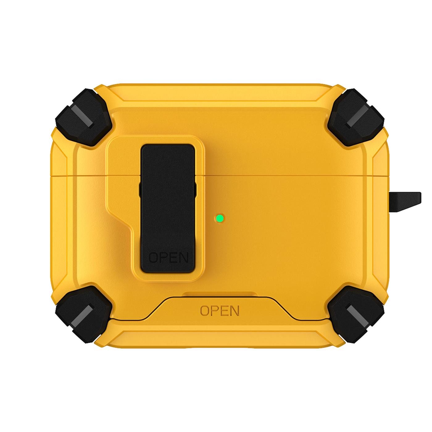 CoolGadget Kopfhörer-Schutzhülle Defender Hülle für AirPods Pro 1 / Pro 2 magnetisch mit Karabiner, 360° Full-Body Case Schutzhülle Handy Standfunktion magnetisch ladbar