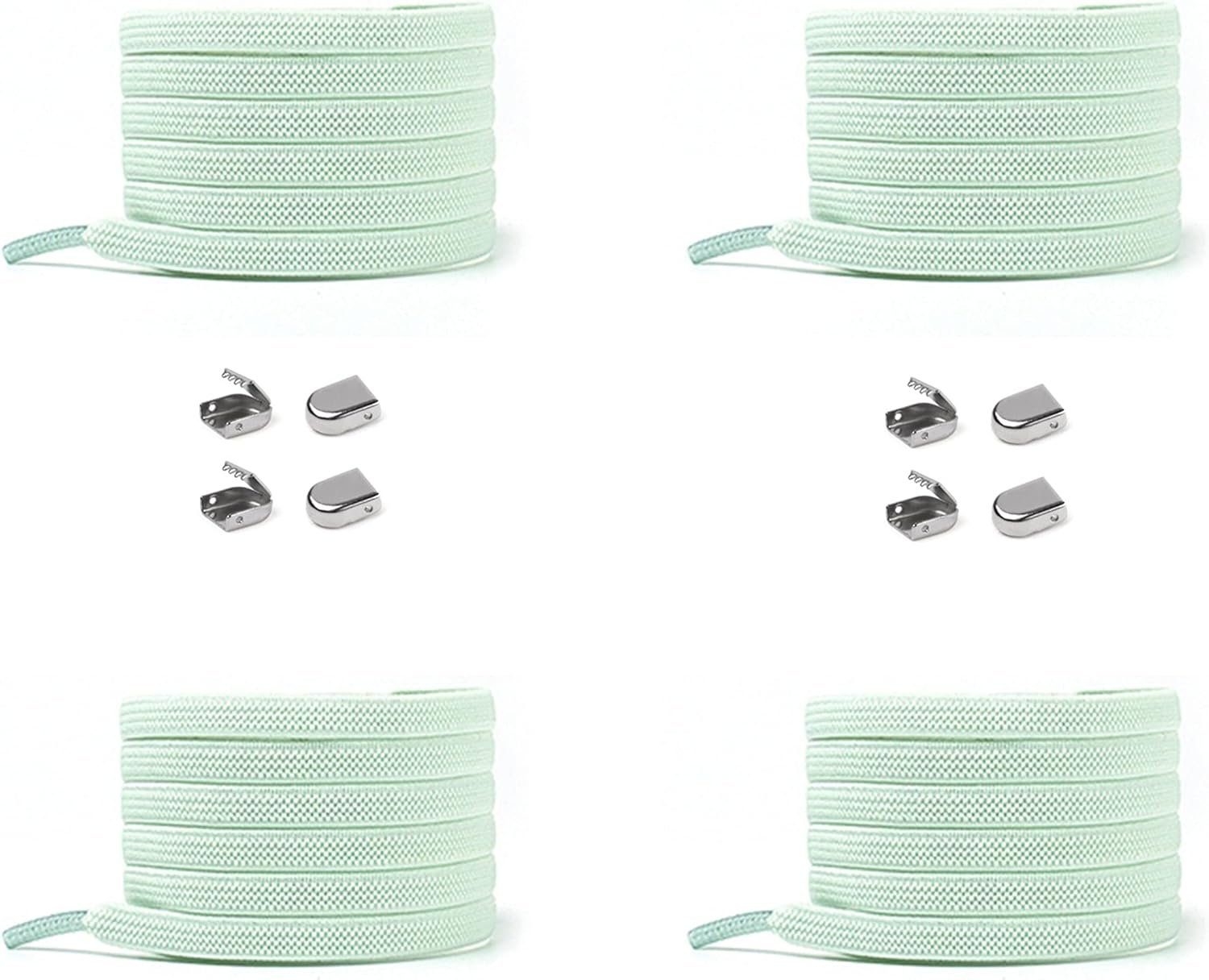 ELANOX Schnürsenkel 4 Stück für 2 Paar Schuhe elastische Schnürsenkel mit Clips, inkl. Enden (Clips) - 8 St. in silber
