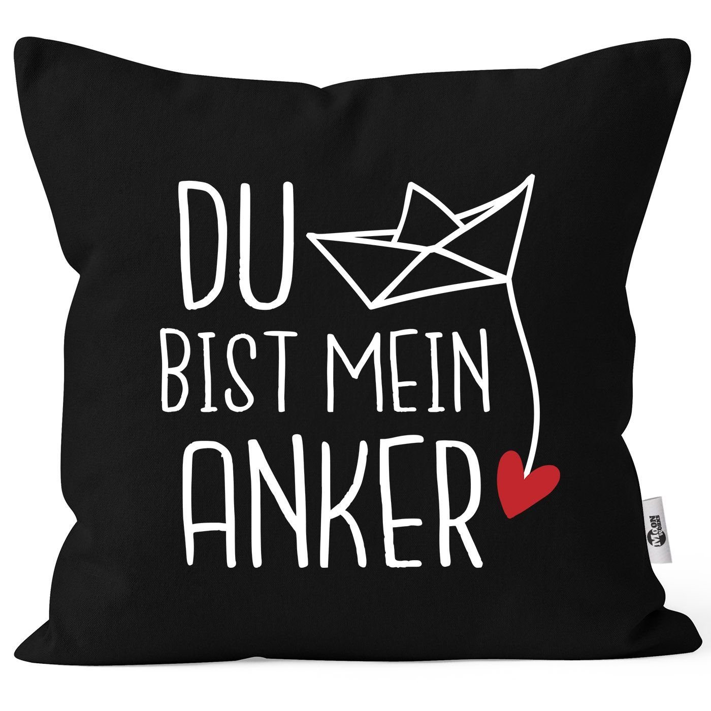 MoonWorks Dekokissen Kissen-Bezug Spruch Liebe du bist mein Anker Origami Papierschiffchen Print Geschenk Valentinstag Freund Freundin Mann Frau MoonWorks® schwarz