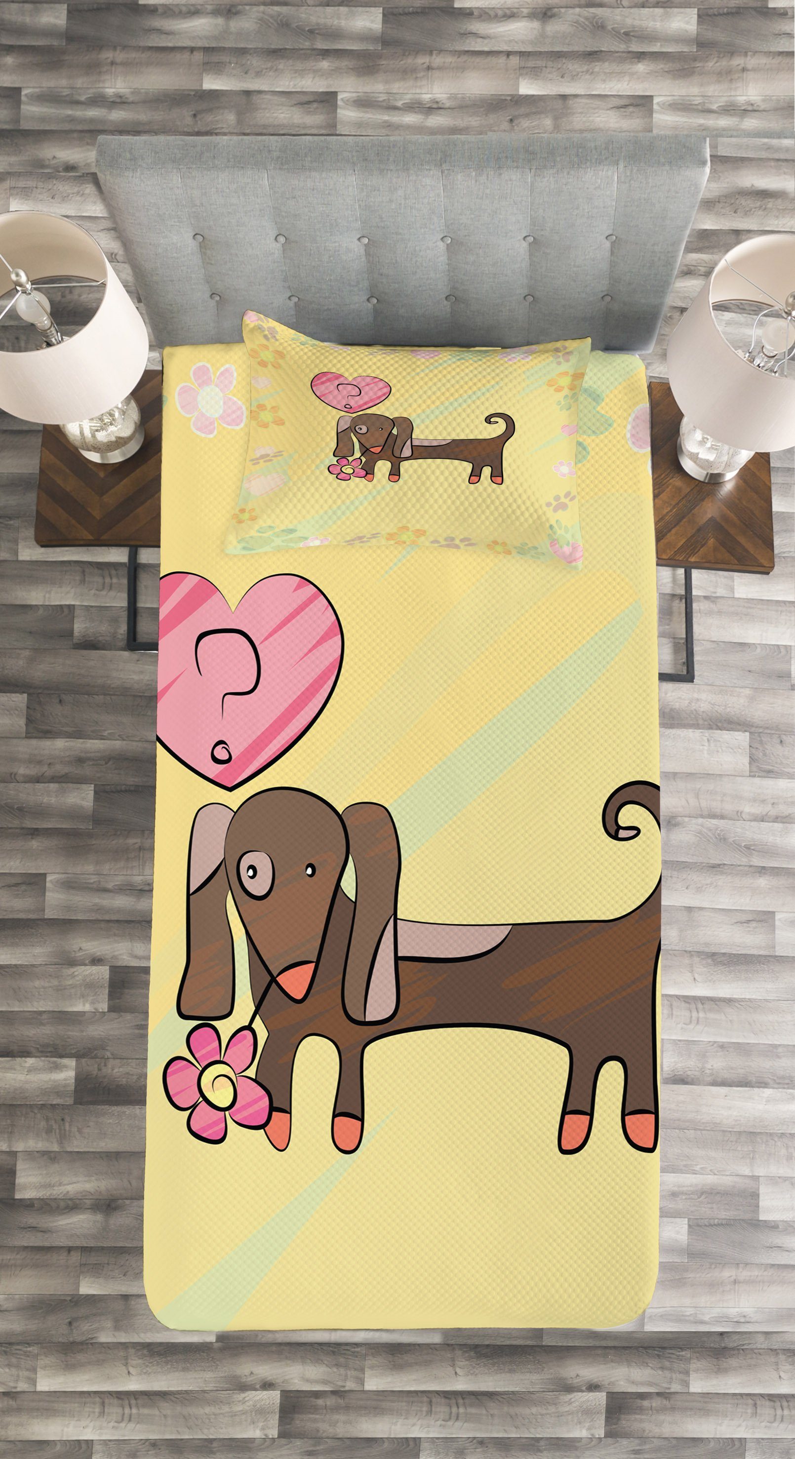 Bunte Design Set Abakuhaus, Dog Kissenbezügen mit Waschbar, Tagesdecke Dackel