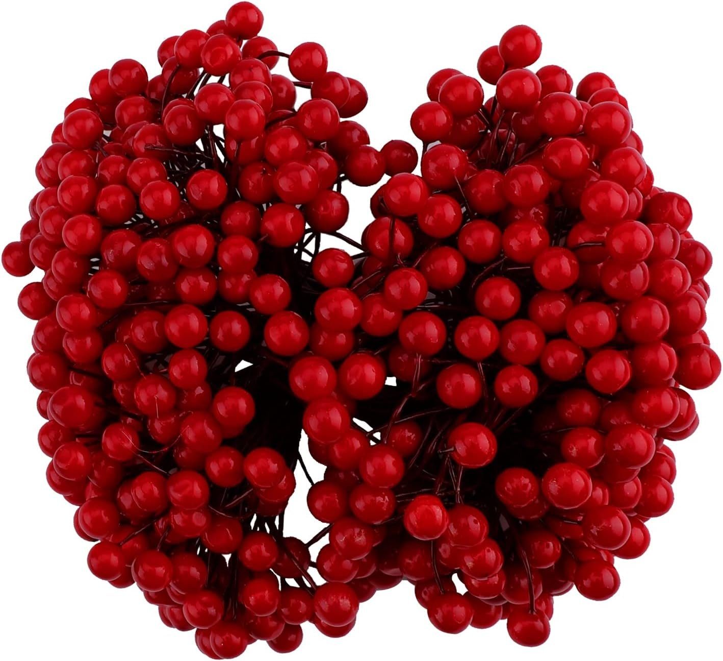 Coonoor Christbaumschmuck 200 pcs Mini Rot Holly Beeren Weihnachten Dekoration Weihnachtskranz (200-tlg), Künstliche Holly Berry zum Basteln