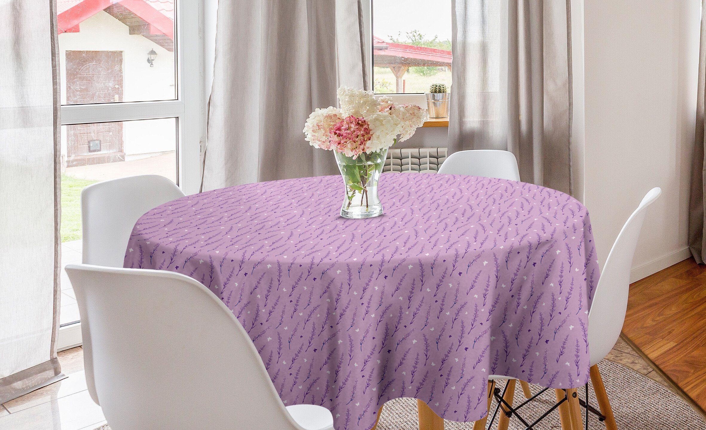 Abakuhaus Tischdecke Kreis Tischdecke Abdeckung für Esszimmer Küche Dekoration, Blumenweinlese Lavendel Schmetterlinge