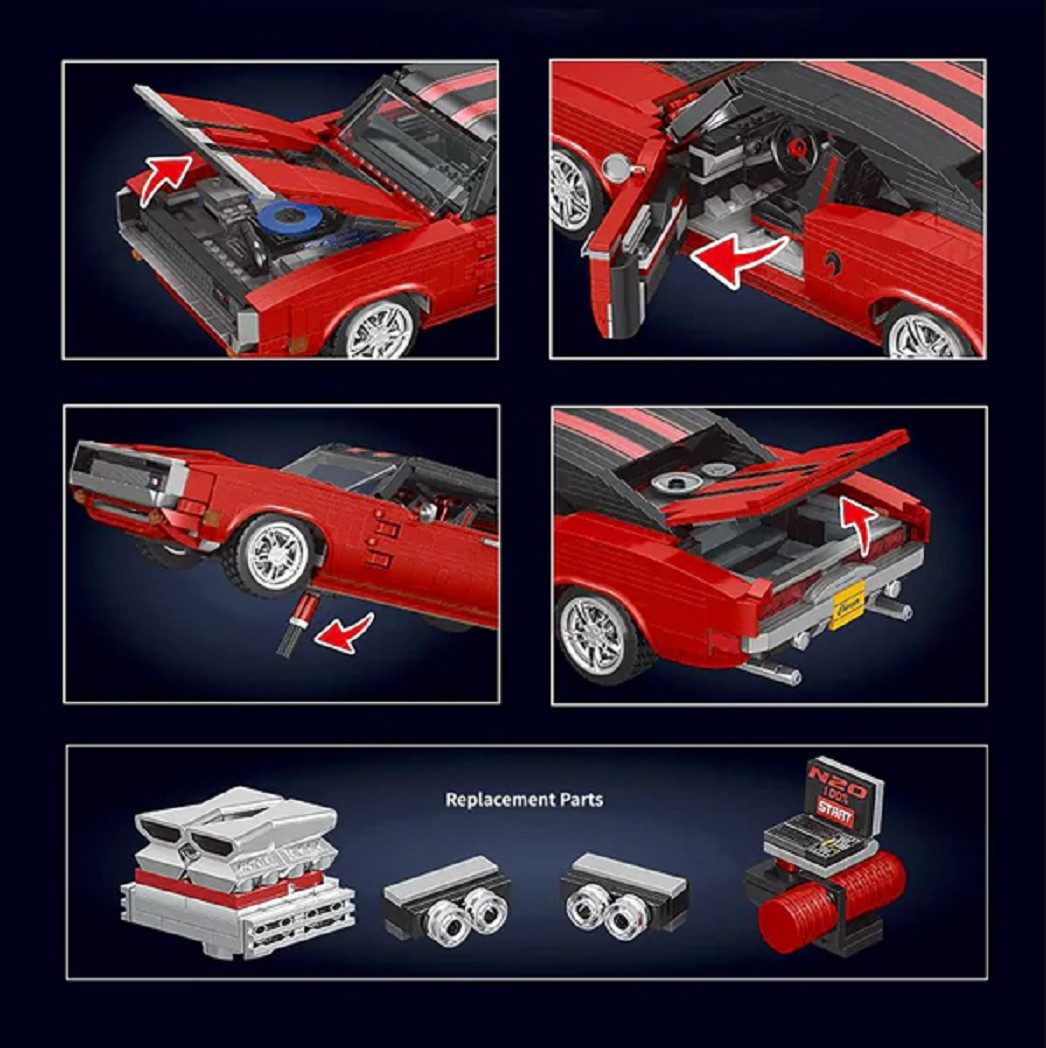 Mould King 10112 US-Muscle-Car Klassiker, 37 cm lang Konstruktions-Spielset, (1869 St) – Bild 5 von 5