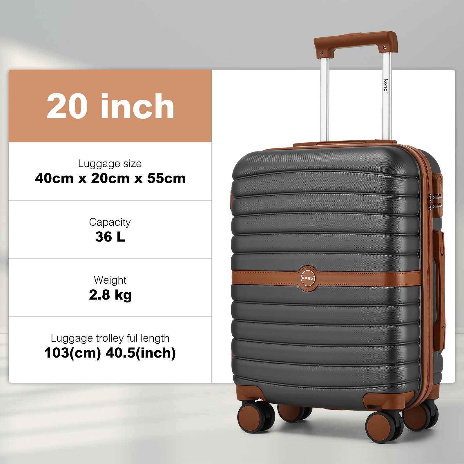 KONO Handgepäckkoffer Koffer Trolley ABS+PC Hartschalenkoffer günstig online kaufen