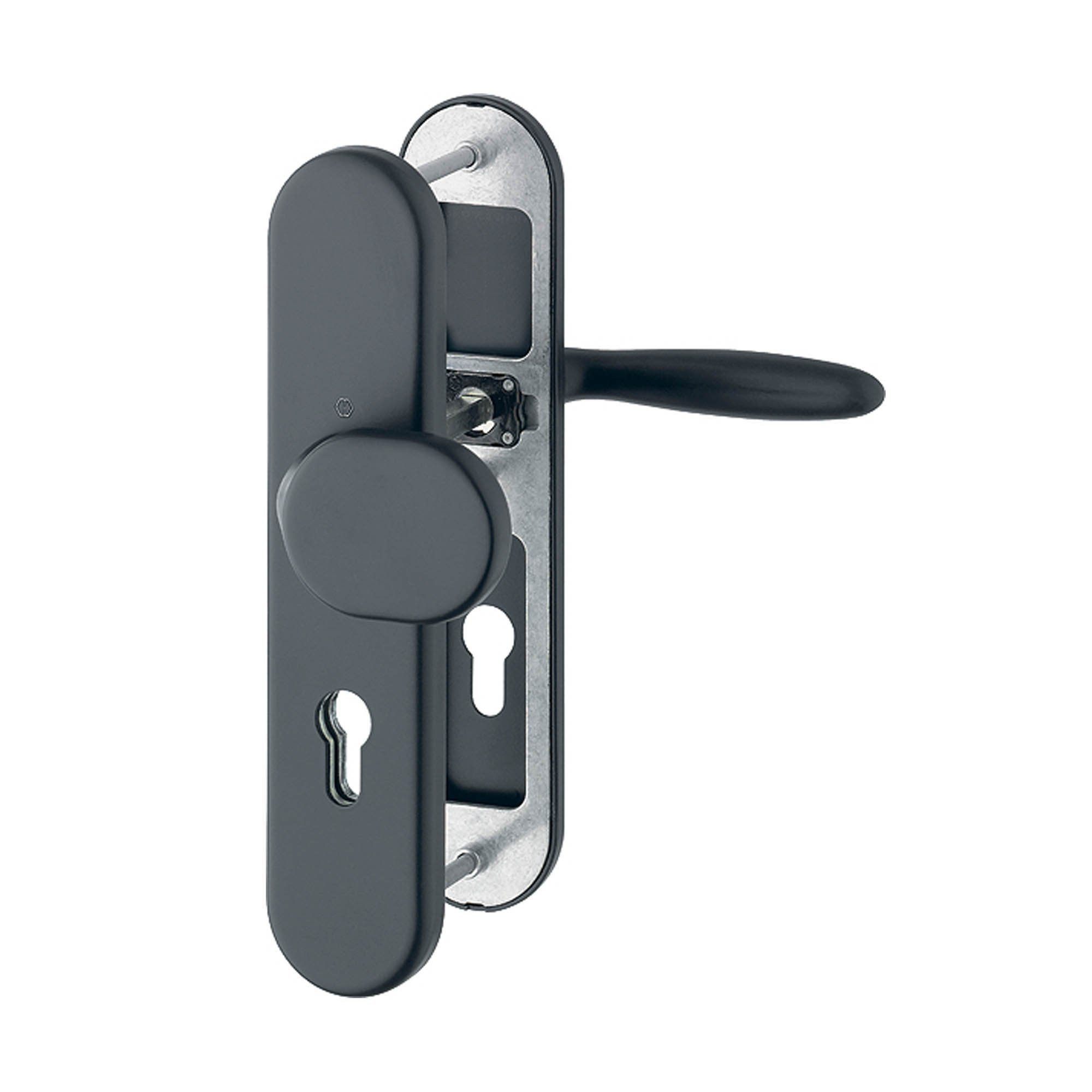 HOPPE Türgriffpaar Verona Schutz-Wechselgarnitur, Knopf/Drücker außen, Alu F9714M schwarz matt