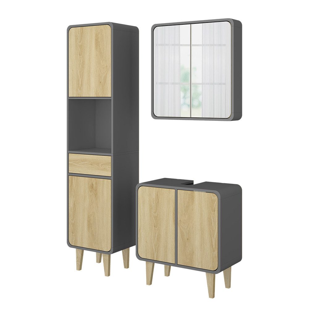 Vicco Badmöbel-Set Arla, Anthrazit/Eiche, 3 Teile, günstig online kaufen