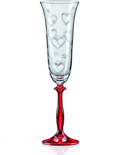 Crystalex Sektglas Love 2er Set 190 ml, Kristallglas, farbig, Herz Gravur
