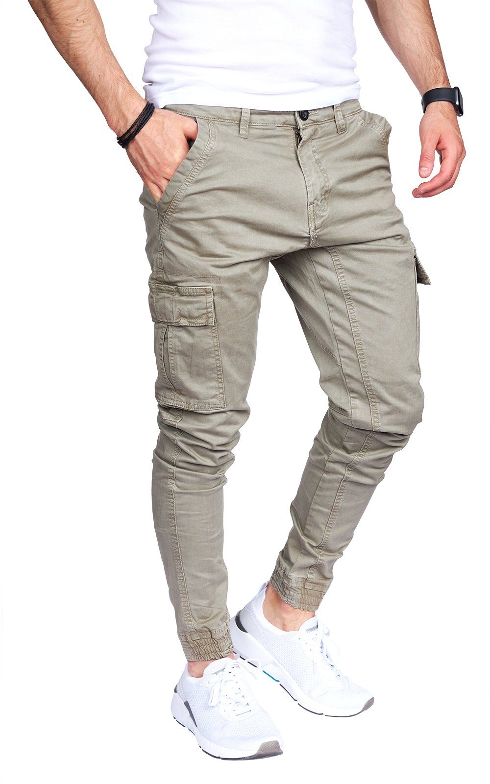 Styleko Cargohose 8008 Styleko Cargohose Herren Cargohose männer Cargohose Chino Hose Olive-Guertel | Cargohosen