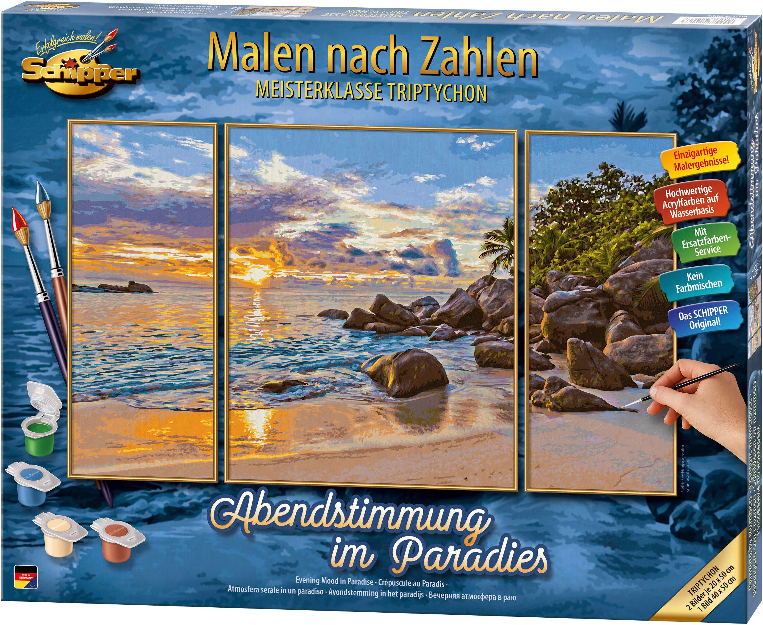 Schipper Malen nach Zahlen Meisterklasse Triptychon - Abendstimmung im Paradies, Made in Germany