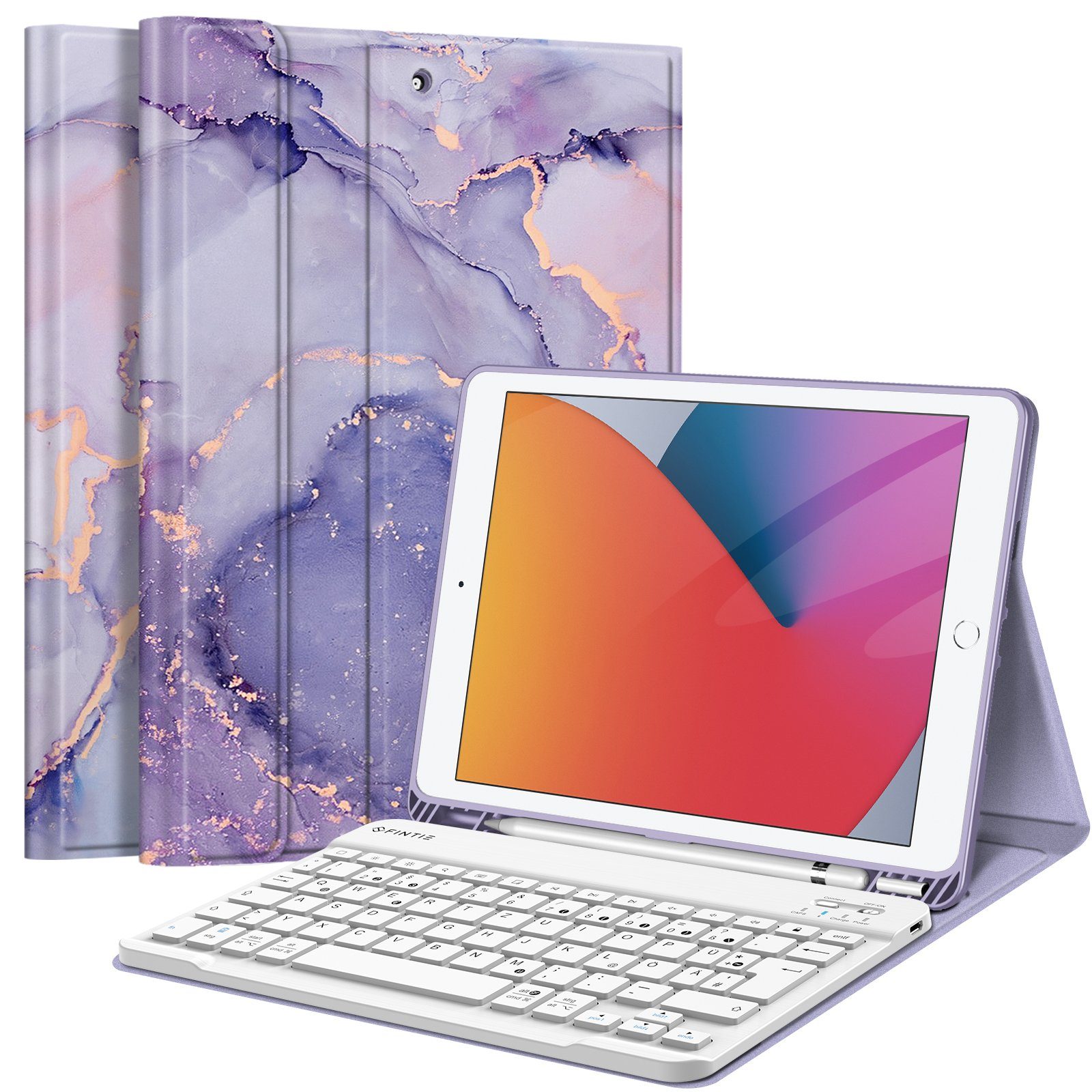 Fintie Tablet-Hülle TPU Tastatur Hülle für iPad 10.2 Zoll (9/8/7 Gen -  2021/2020/2019), mit Pencil Halter und magnetisch Tastatur mit QWERTZ Layout