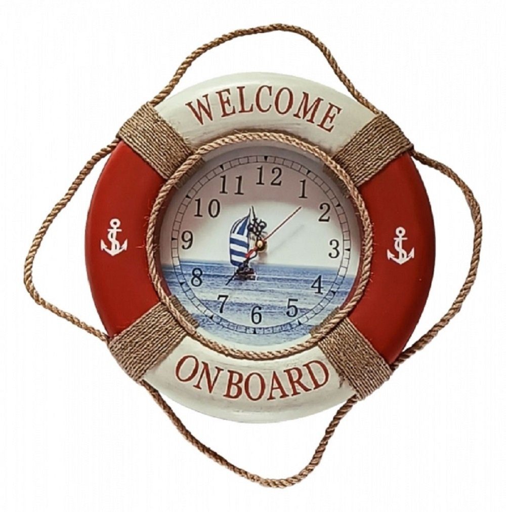Linoows Uhr Maritime Wanduhr im Rettungsring mit Segelboot 35 cm