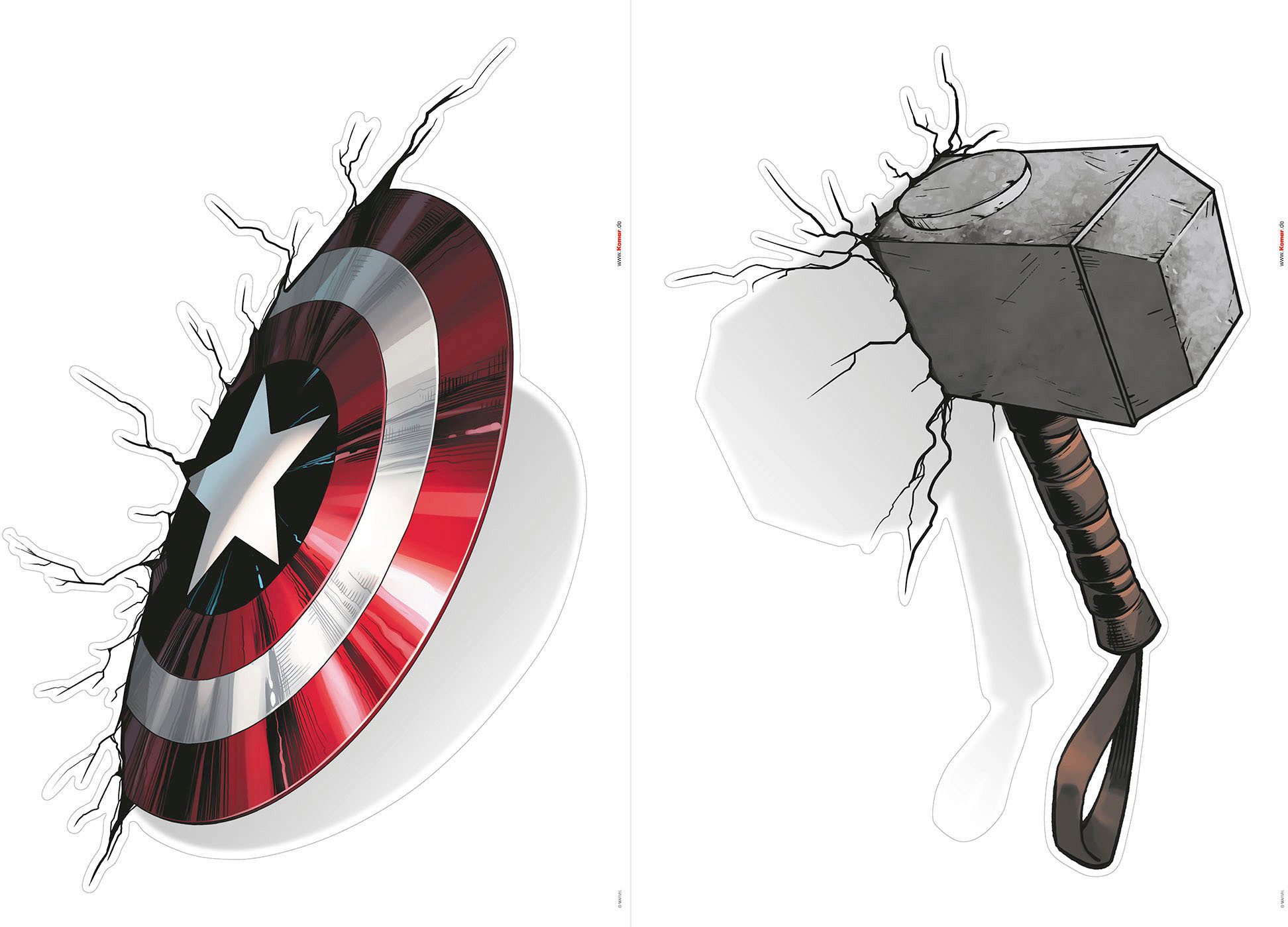 Komar Wandtattoo Avengers Powerful Weapons - Größe 50 x 70 cm (2 St), Künstler: Komar, selbstklebend, Wandsticker, Kinderzimmer
