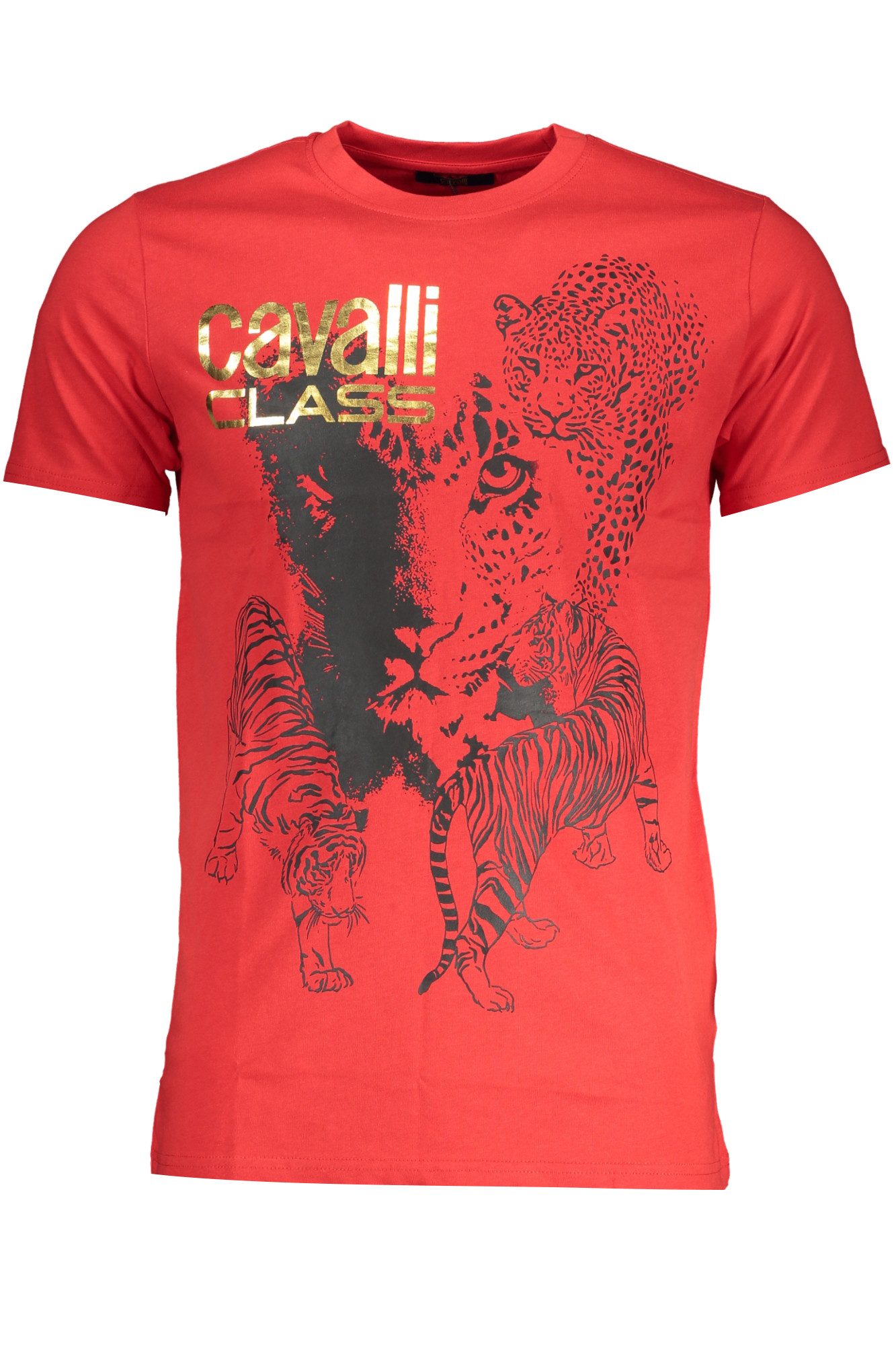 Cavalli Class T-Shirt Herren Kurzarm T-Shirt Rot mit Rundhals und