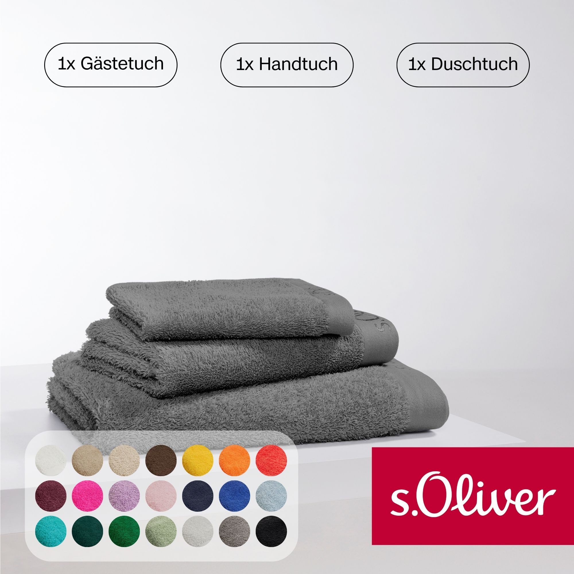 s.Oliver Handtuch Set s.Oliver, Premium Qualität, 600 gr/m², Walkfrottier (Set, 3-St), 1 Gästetuch 30x50 cm, 1 Handtuch 50x100 cm, 1 Duschtuch 70x140 cm