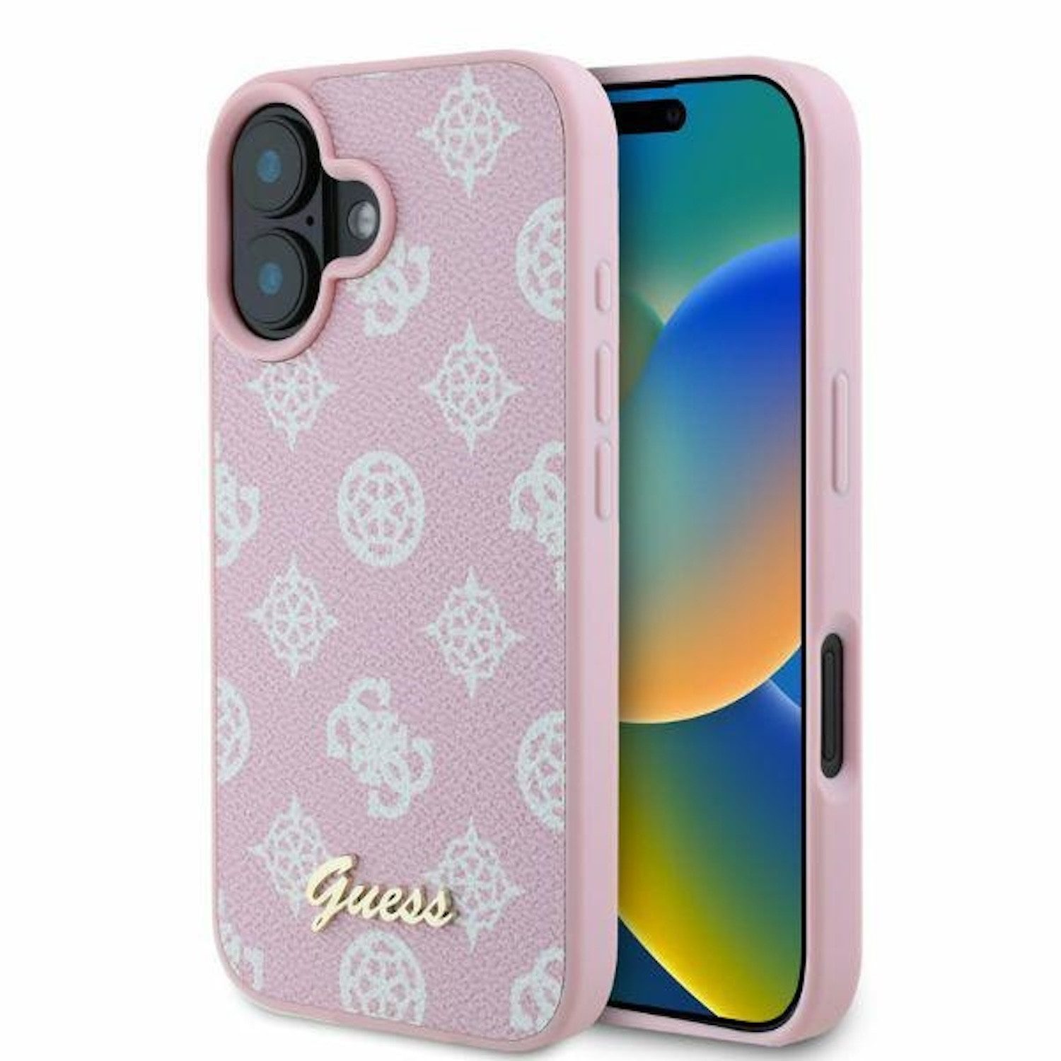 Guess Smartphone-Hülle GUESS Apple iPhone 16 Hardcase Design Peony Script MagSafe Hülle Pink