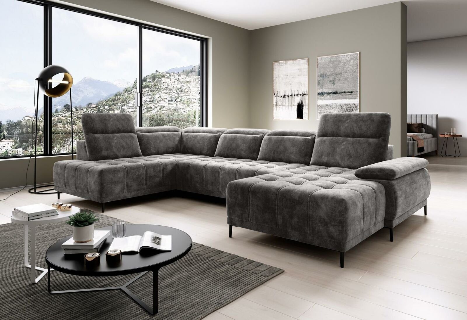 in Wohnlandschaft, Textil Ecksofa Couch Sofa Europe Sofa Bettfunktion Made JVmoebel