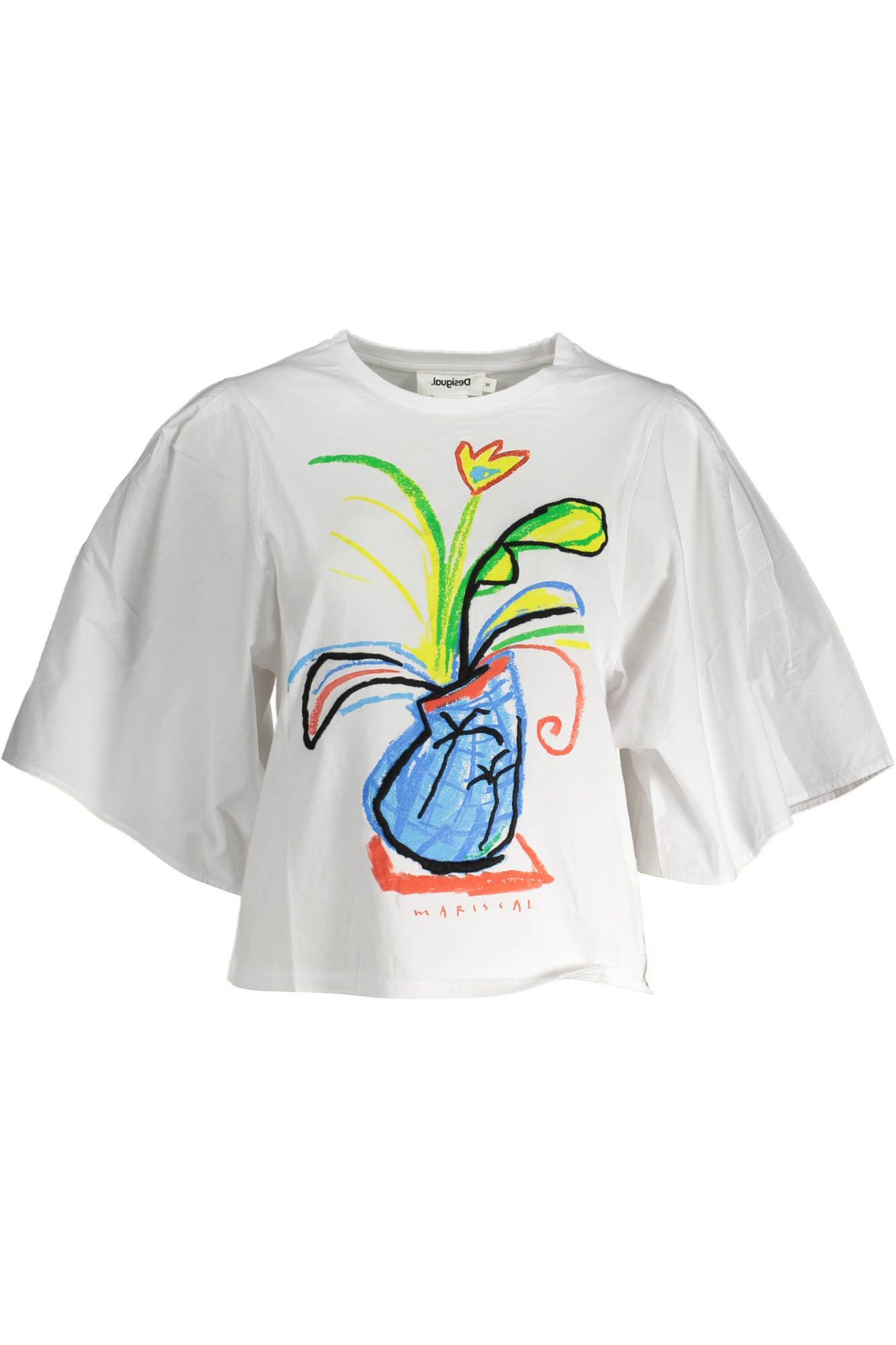Desigual T-Shirt Damen Weißes Kurzarm T-Shirt mit Print, Stickerei