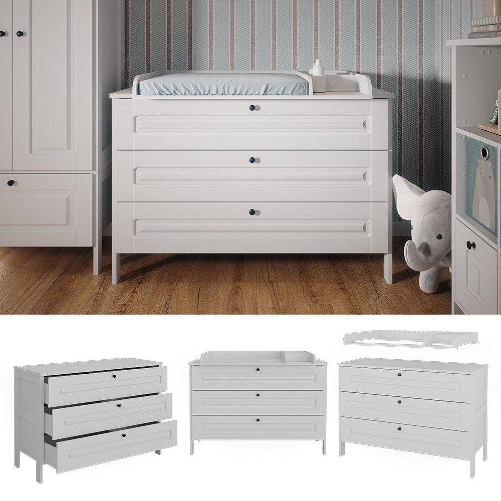 VitaliSpa® Wickelkommode Ajaton, Weiß, 133 x 98.4 cm mit 3 Schubladen